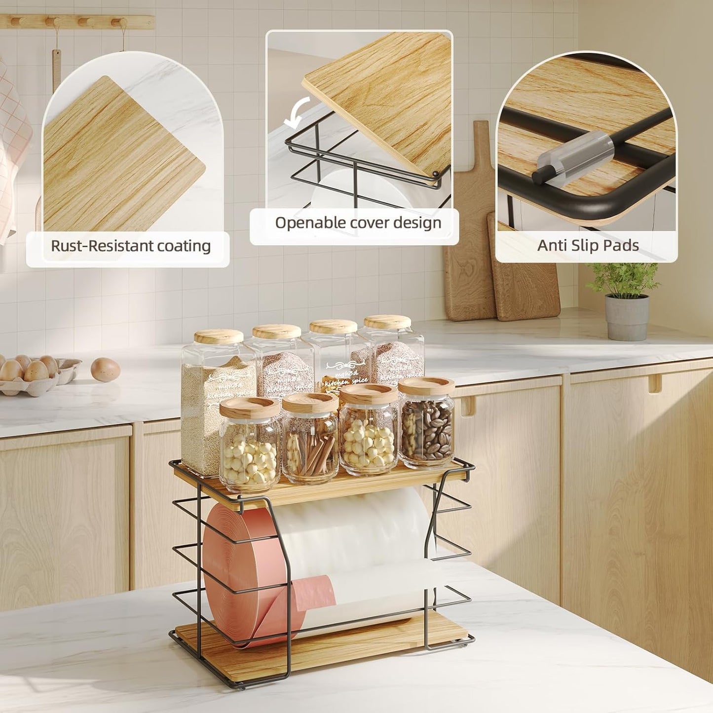 Large Trash Bag Holder, Wall Mount Grocery Bag Holder with Lid, Suitable for Garbage Bags 13 Gallons,Stackable Storage Laundry Kitchen Organizers for Countertop Organization, No Drill