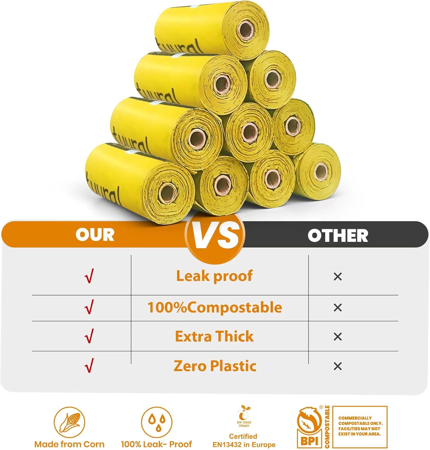 Certified Compostable Dog Poop Bags-270 Bags 18Rolls, Poop Bags for Dogs Made of Cornstarch - ASTM D6400 By USA, Leakproof Easy Open, Unscented Dog Waste Bags (Yellow)