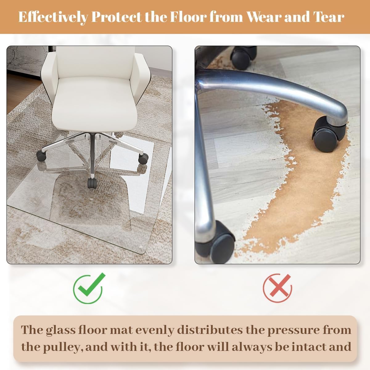 [Tempered Glass] 30" x 48" Glass Chair Mat, 1/5" Thick Office Chair Mat for Carpet or Hardwood Floor, Heavy Duty Hard Chair Mats with Round Corner and Polished Edge, Carpeted Floor Protector