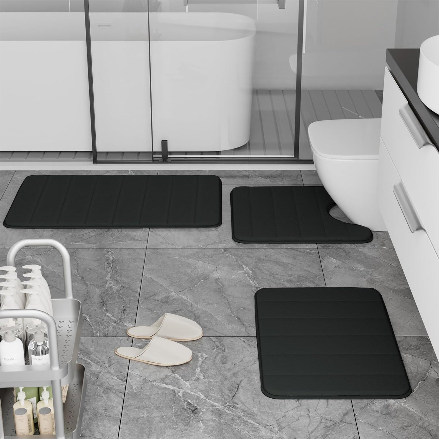 Bathroom Rugs Set Memory Foam Bath Rugs Non-Slip Bath Mat Set 3 Piece,Washable Bathroom