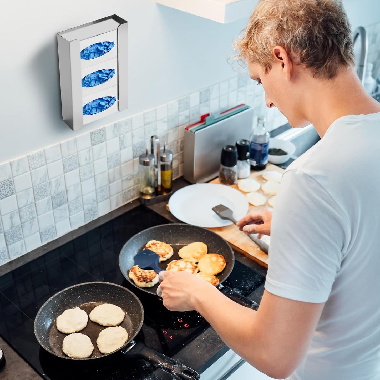 Blulu 4 Pack Glove Box Holder/Dispenser Stainless Steel Triple Wall Mounted Glove Box Organizer, 9.84" H x 14.96" W x 3.74" D