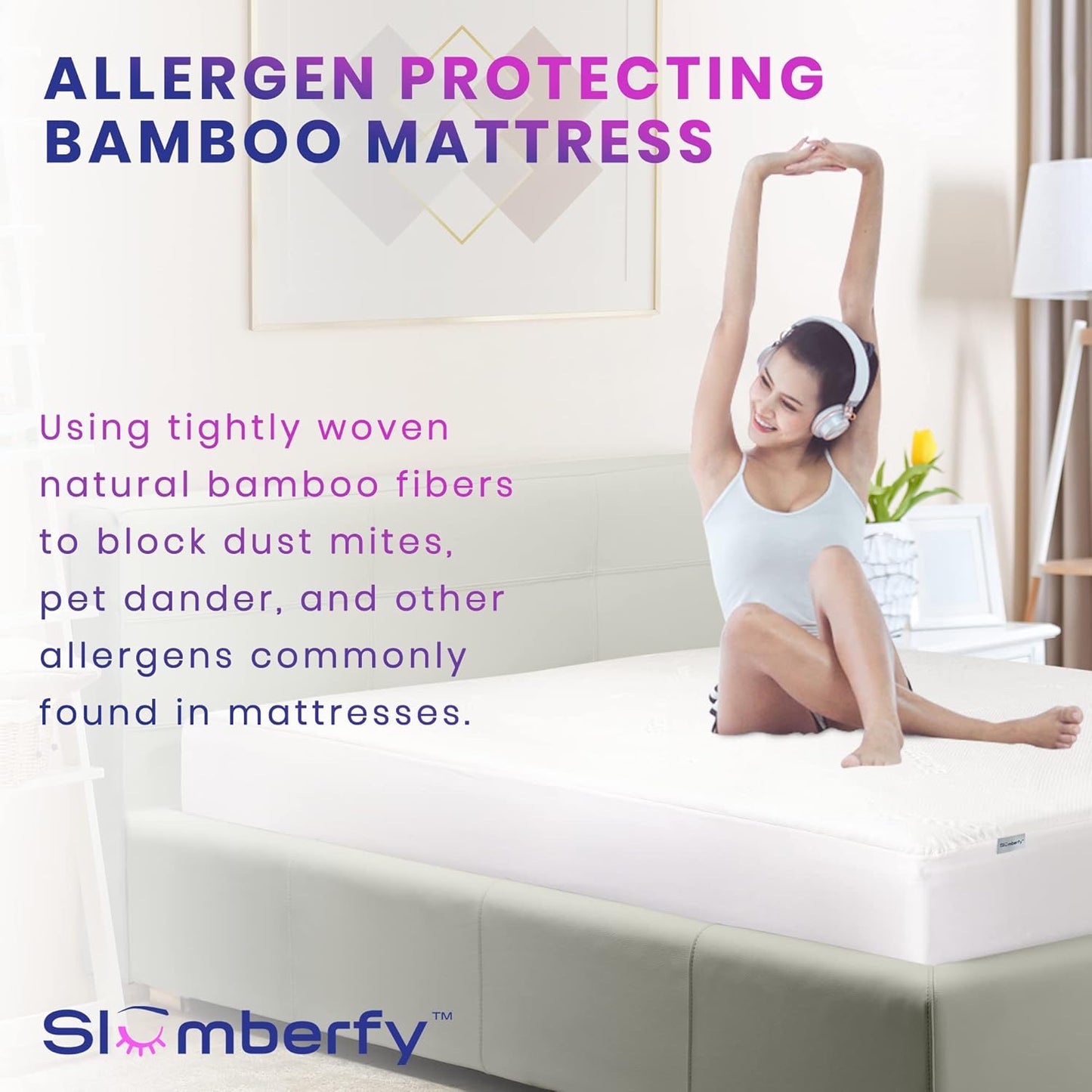 Waterproof Mattress Protector by Slumberfy | Hypoallergenic Bamboo Mattress Protector | Natural + Breathable Jacquard Fabric | Twin XL Mattress Cover – 39x80”
