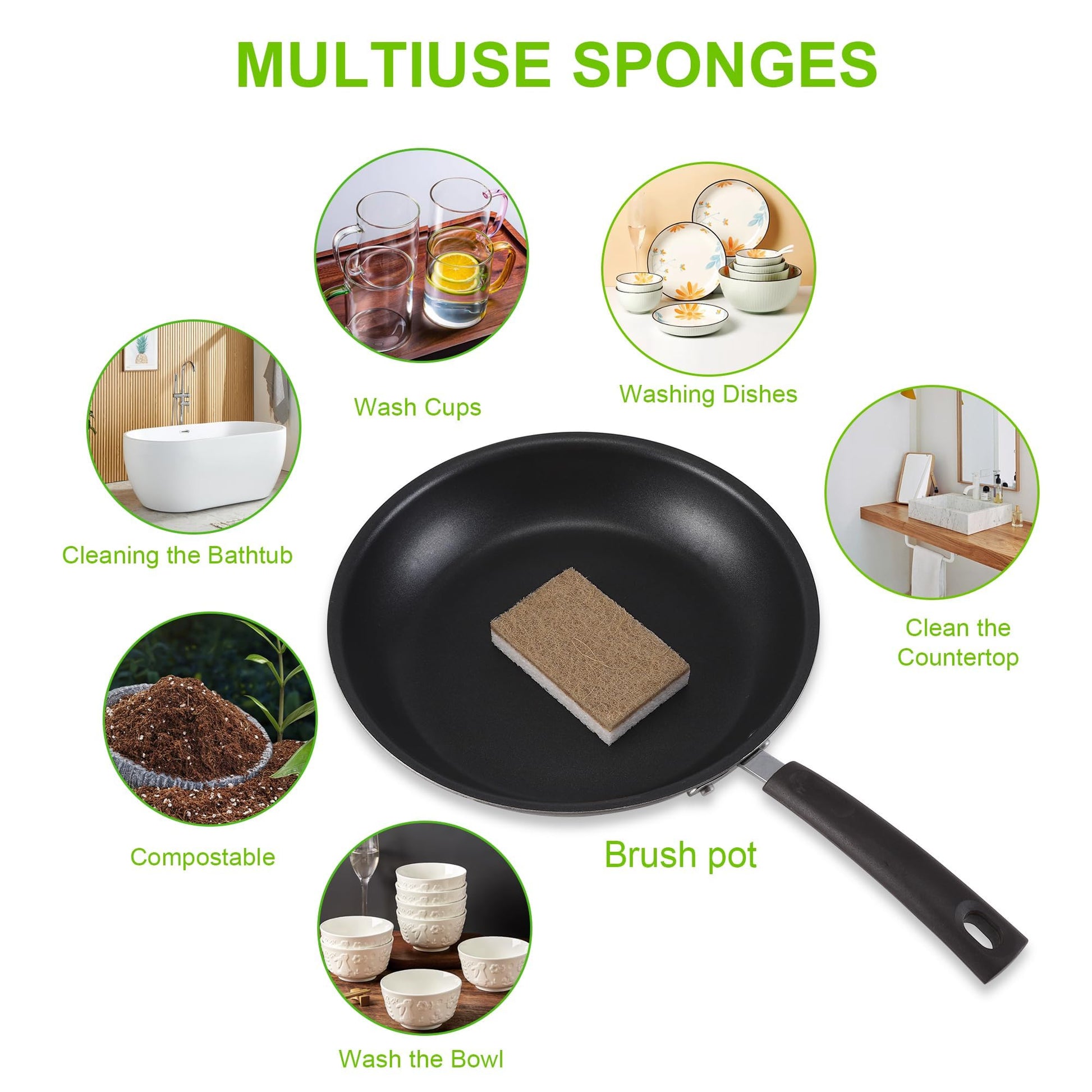 Natural Sponges for Dishes 12 Pack - Keep Soap Biodegradable Kitchen Sponge Compostable Coconut