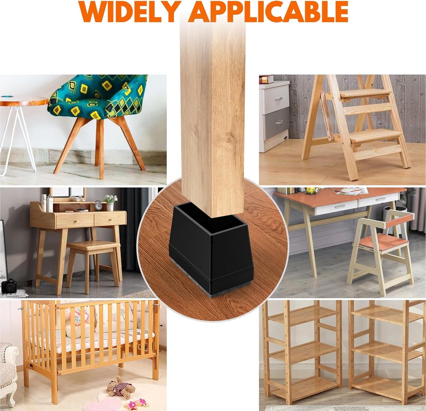 Rectangle Chair Leg Protectors for Hardwood Floors,16 PCS Silicone Covers to Protect Wood Tile Floors Felt Pads Furniture Leg Caps Reduce Noise. Easy to Move.(Black,0.6 x 1.2 Inch,Rectangle)