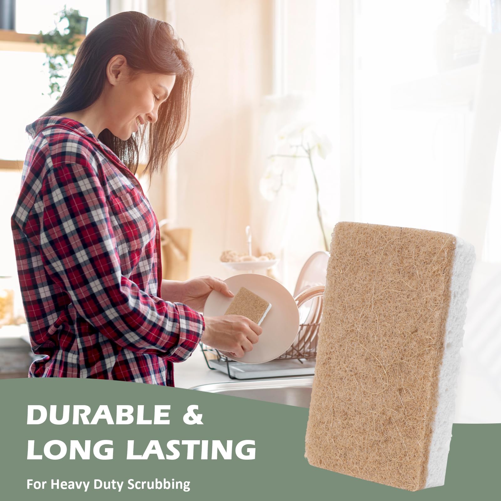 Isshah Plant-Based Kitchen Sponges - FSC Certified and PETA Approved, Natural, Eco-Friendly