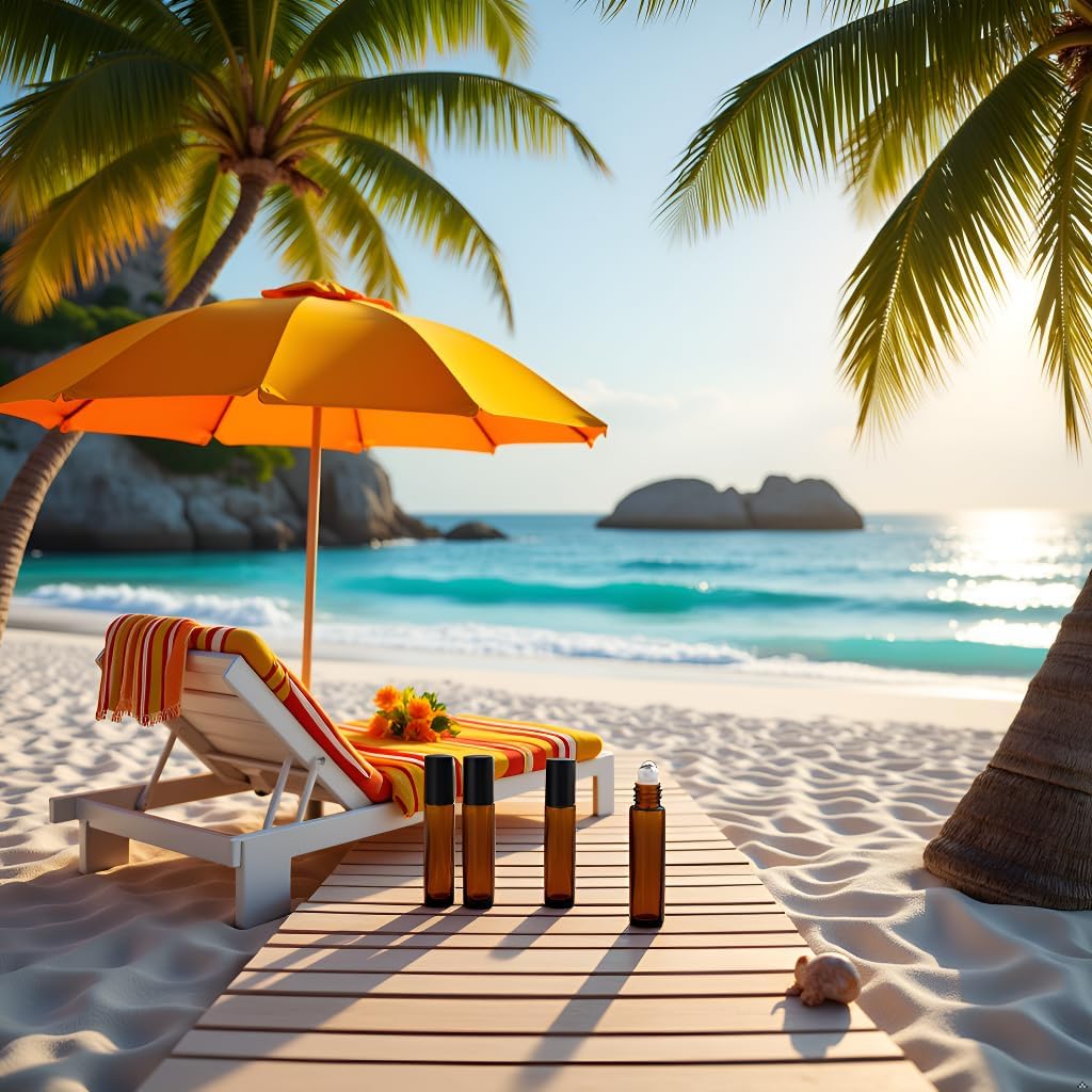 4 Pack 10ml Oil Essential Stainless Roller Bottles, Refillable Amber Glass Roller Bottles for Travel, Perfume and Lip Gloss with Steel Roller Balls and Caps