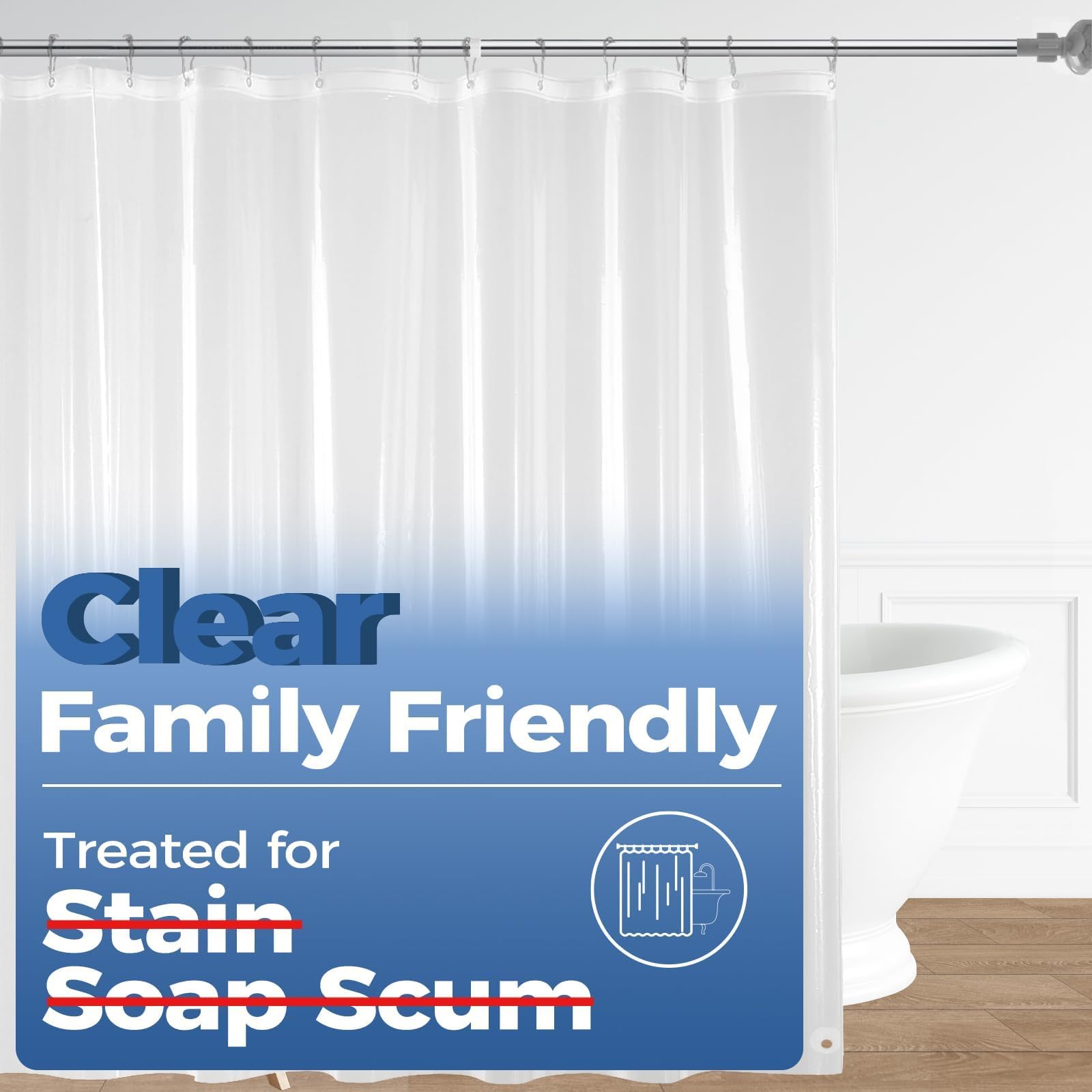 downluxe Shower Curtain Liner, PEVA Plastic Shower Liner with 3 Magnets, 72" x 72" Waterproof