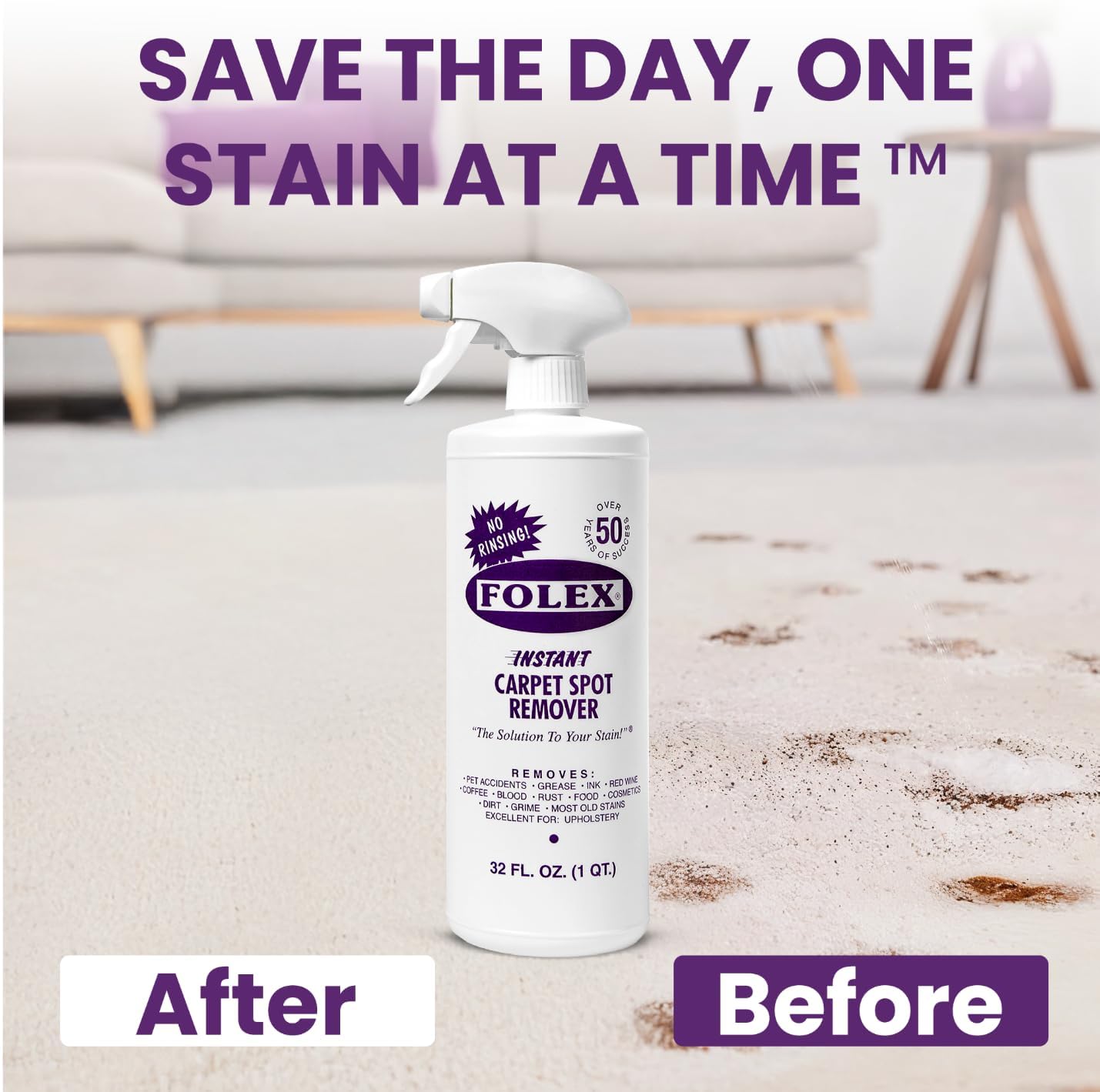 FOLEX Instant Carpet Spot Remover 32 oz – Powerful Stain Remover for Carpets, Upholstery & Rugs