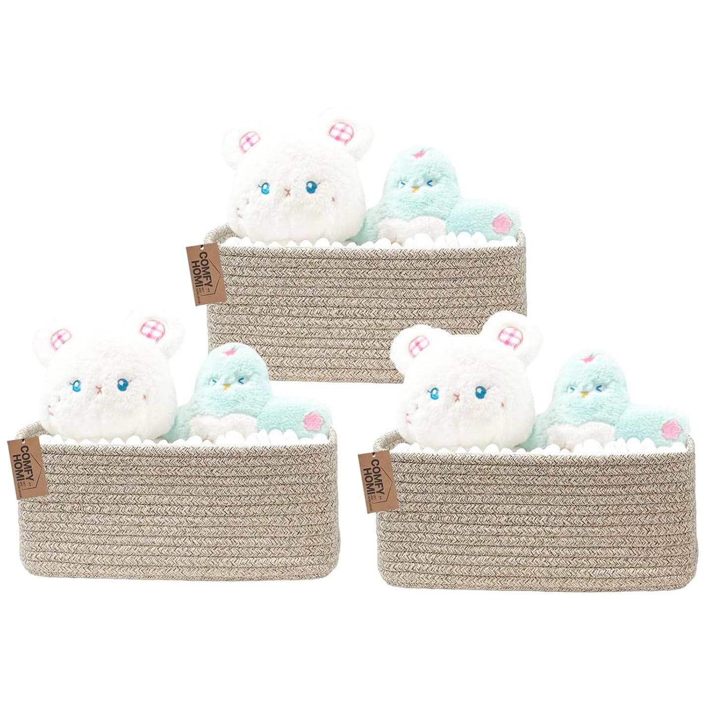 COMFY-HOMI 13" x 8.5" x 5.1" Storage Baskets for Organizing | Cotton Rope Woven Basket | Toy Storage Bin Box | Basket for Shelves, Closet Organizer Bin, Decorative Closet Shelf, 3 Pack, All brown
