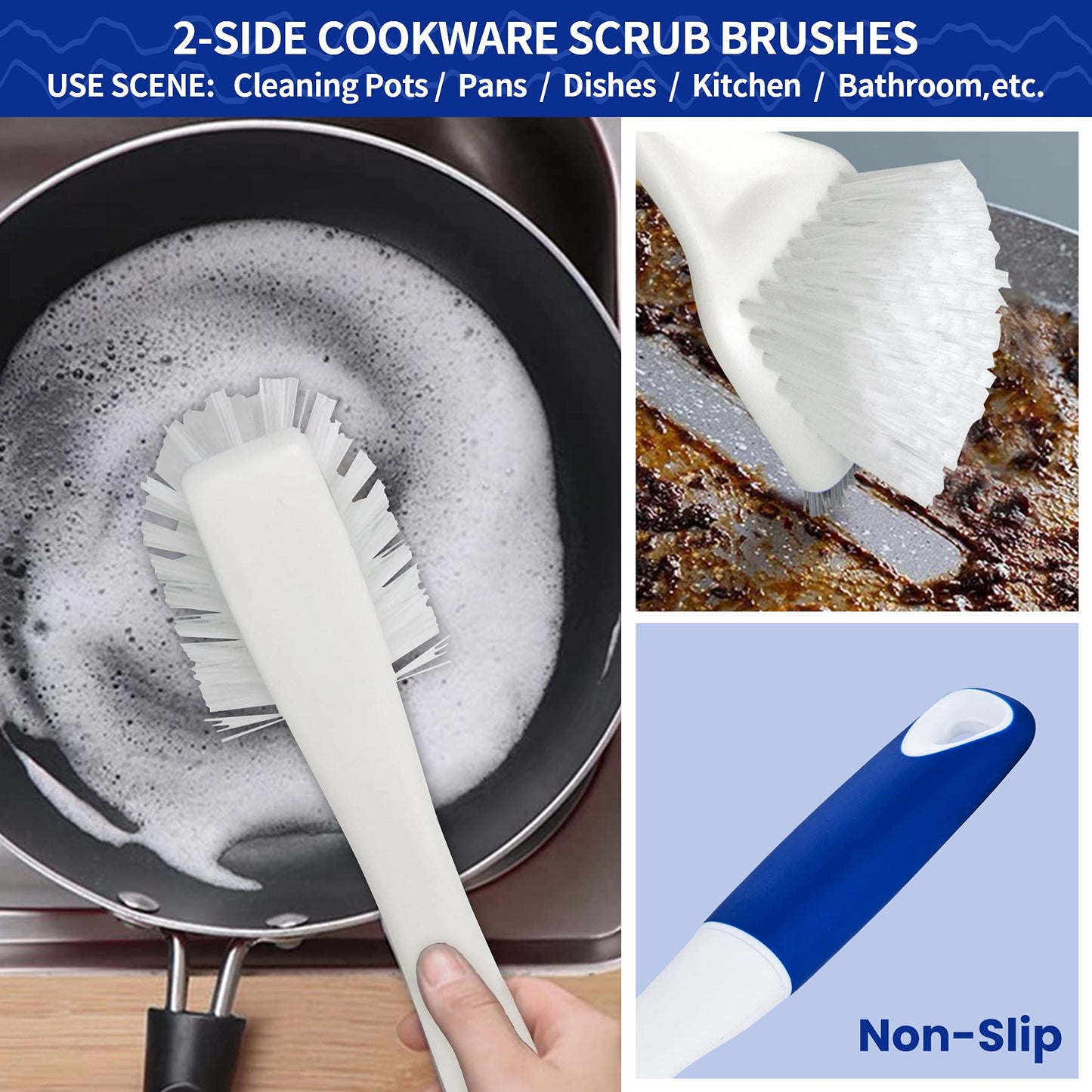 CELOX Kitchen Scrub Brush Set with Ergonomic Handle, Deep Cleaning Brushes, Include Dish Brush