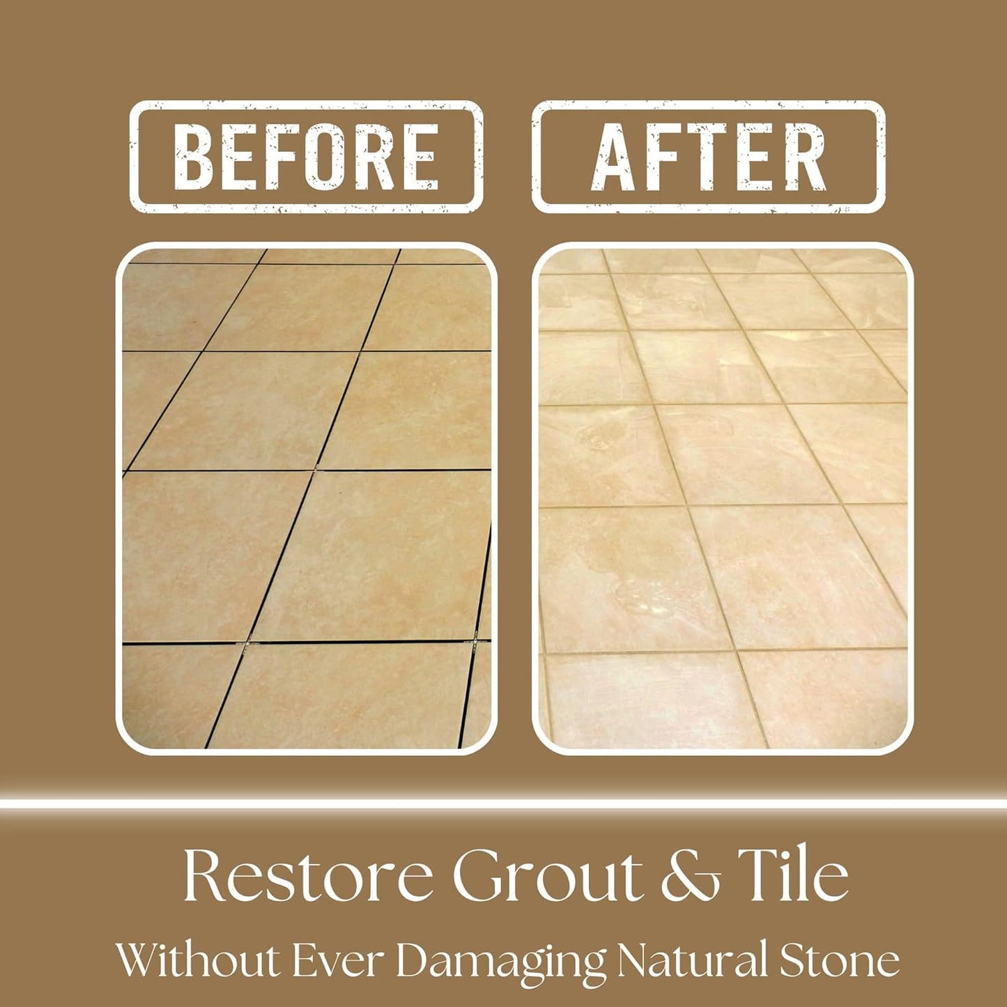 Natural Stone Grout Cleaner, Safe for Marble, Travertine, Limestone, Tile Spray on Grout Cleaner with Brush (32 oz.)