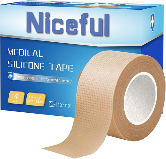 4 Rolls Medical Tape 1" x 4 Yard - Silicone Tape for Wound Care, Secures Dressings and Gauze, Easy