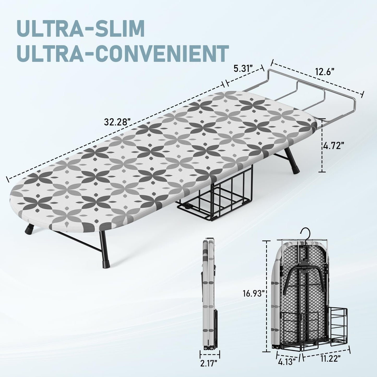 Tabletop Ironing Board with Iron Holder, Foldable Mini Small Iron Board, Iron Rest & Hanger Hook