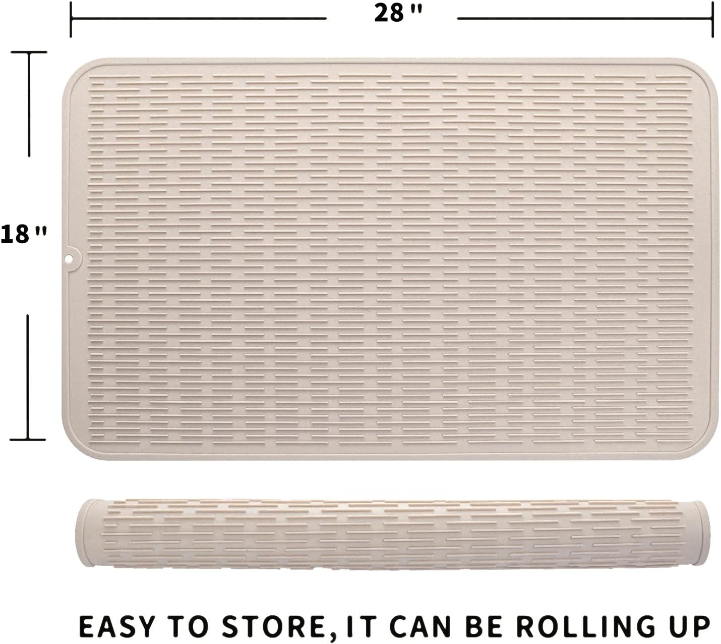 Silicone Dish Drying Mat for Multiple Usage,Easy clean,Eco-friendly,Heat-resistant Silicone Mat for Kitchen Counter or Sink,Refrigerator or Drawer Liner Tapioca 3XL 28 inches x 18 inches