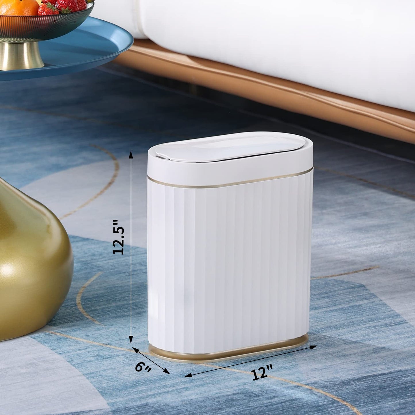 ELPHECO Bathroom Trash Can with Lid, 2 Gallon, Motion Sensor, White Gold