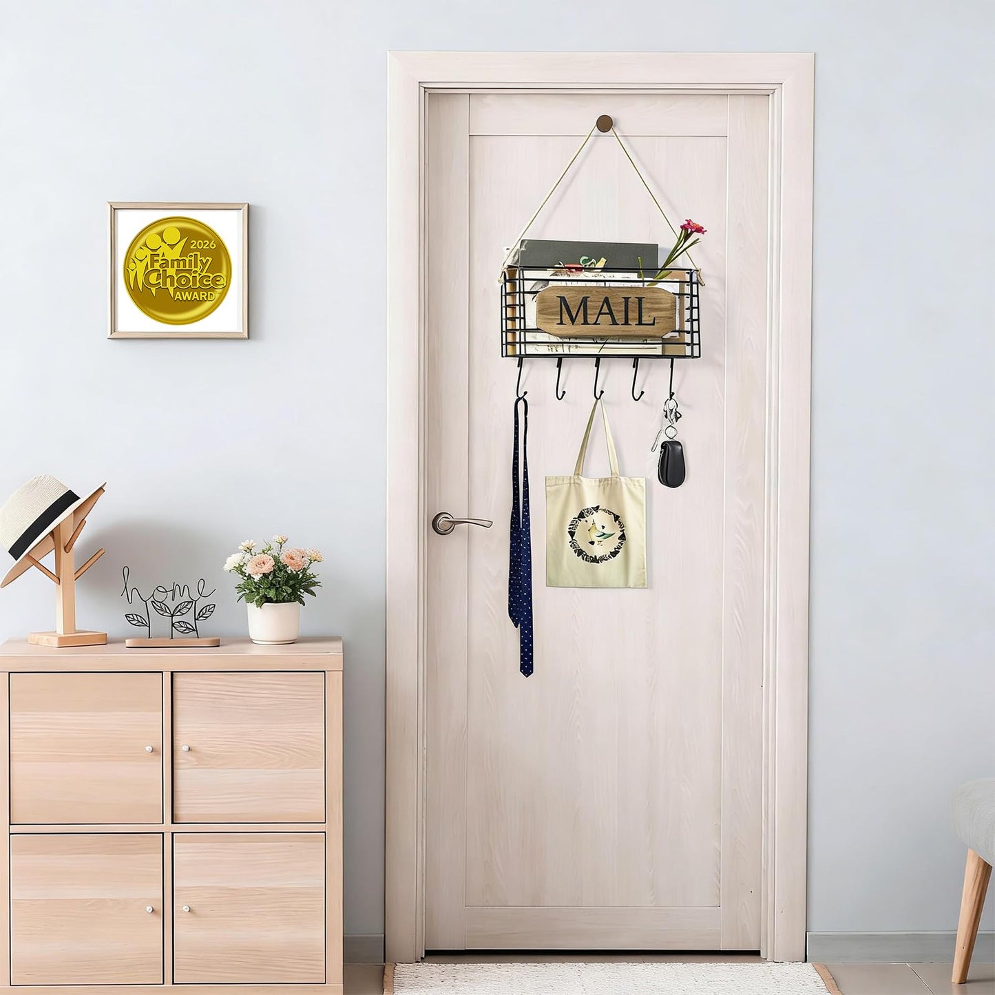 SRIWATANA Mail Organizer Wall Mount, 5 Key Hooks, Small, Carbonized Black
