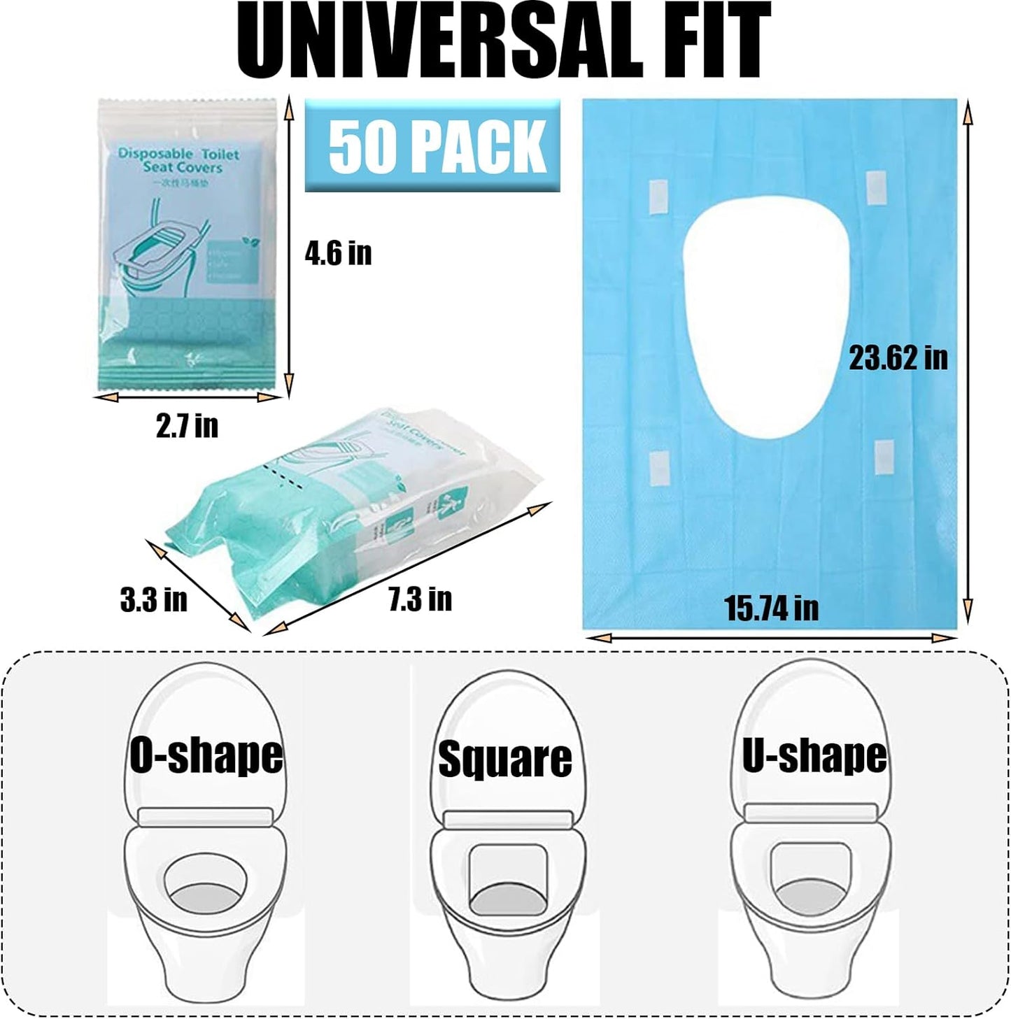 50 Pack Toilet Seat Covers Disposable 16x24 Inch XL Portable Toilet Liners Travel Seat Cover for Outdoors,Hotel, Hospital, Travel, Public Toilet Seat Cover (50pack, BLUE)