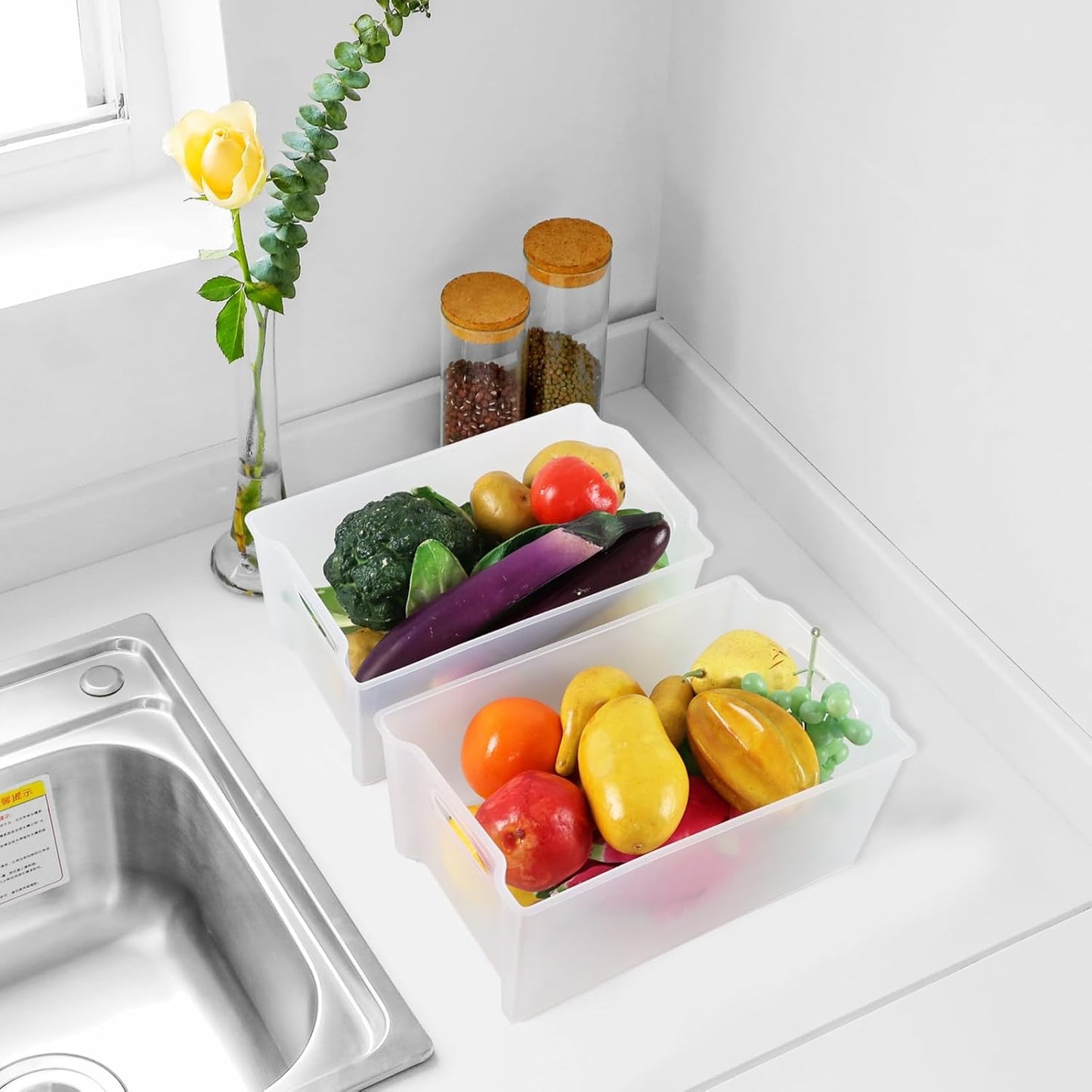 4-Pack Open Storage Organizing Bins, Matte Transparent Plastic Organizer Bins