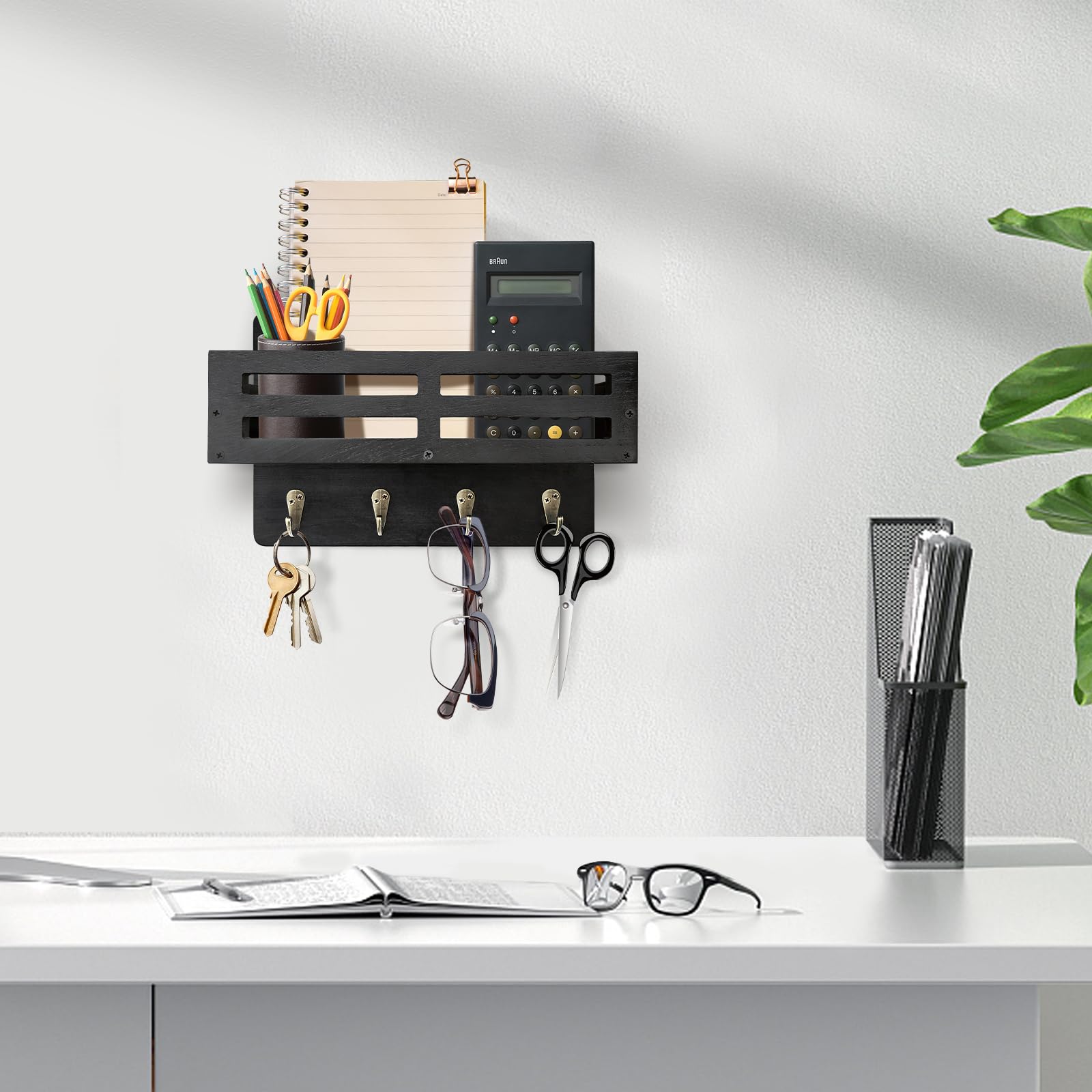 KISENG Key Holder Wall Mount, 10 inch Decorative Key and Mail Holder for Wall, with Mail Organizer