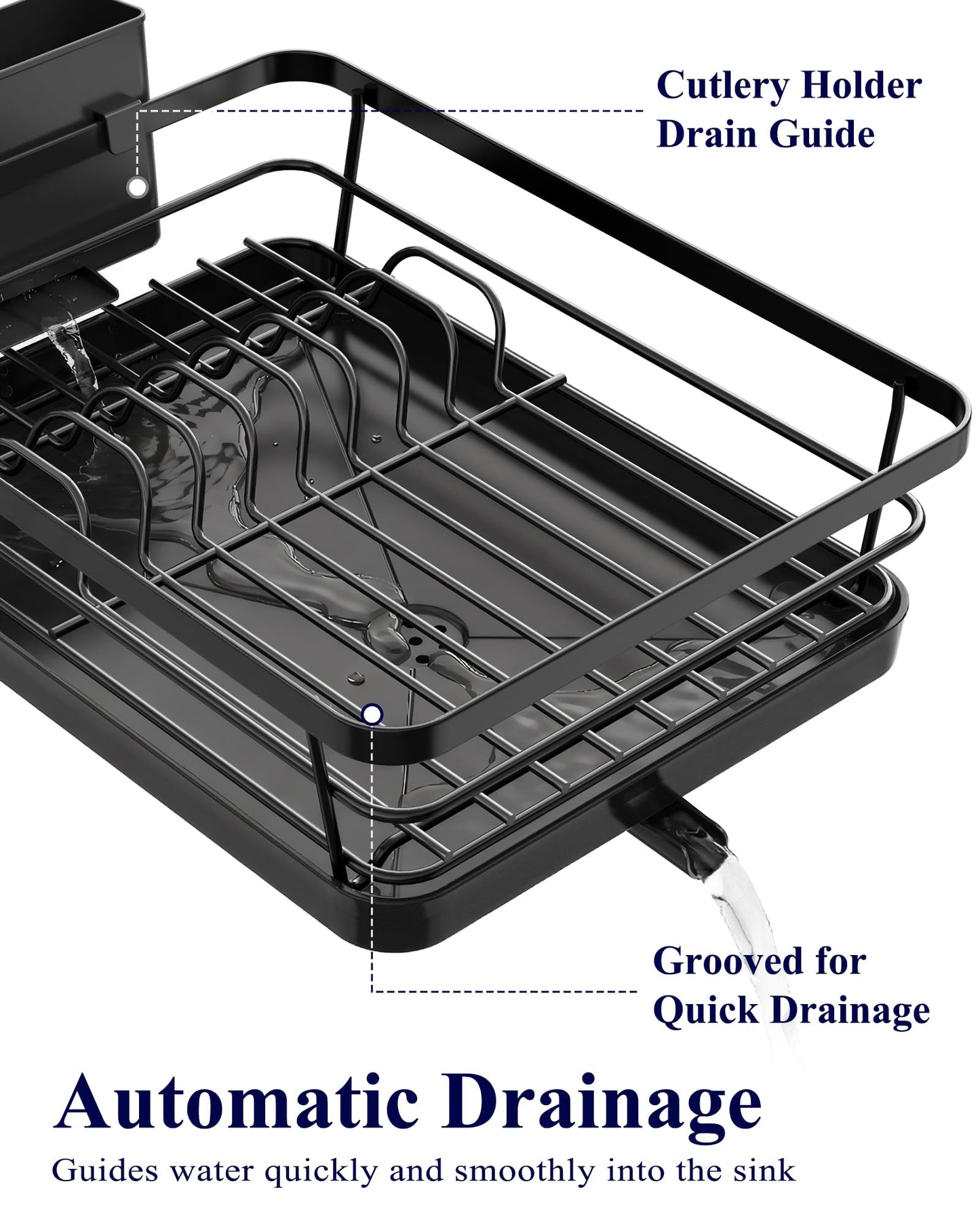 Kitsure Dish Drying Rack for Kitchen Counter, 12''W x 15.5''L, Black
