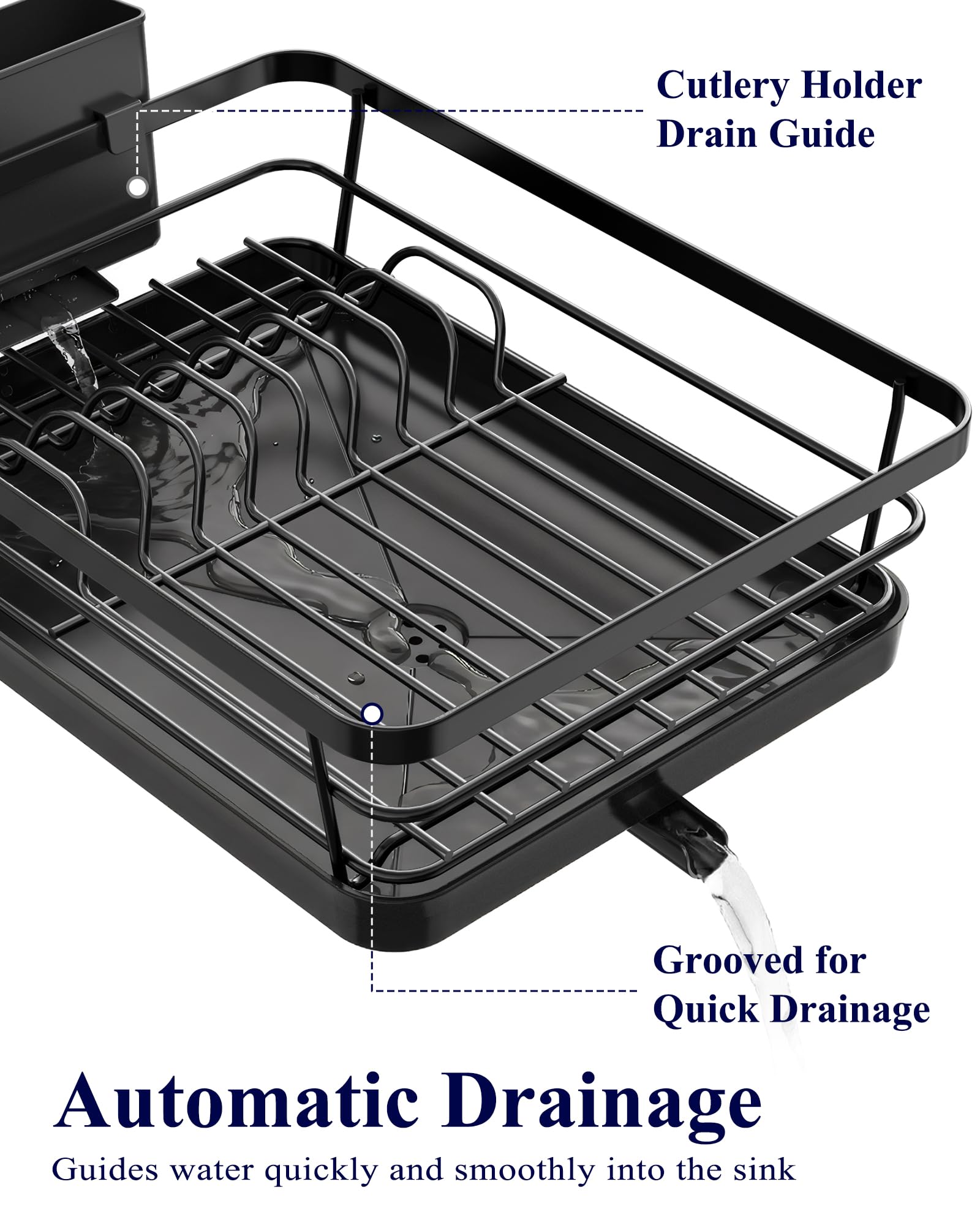 Kitsure Dish Drying Rack for Kitchen Counter, 12''W x 15.5''L, Black