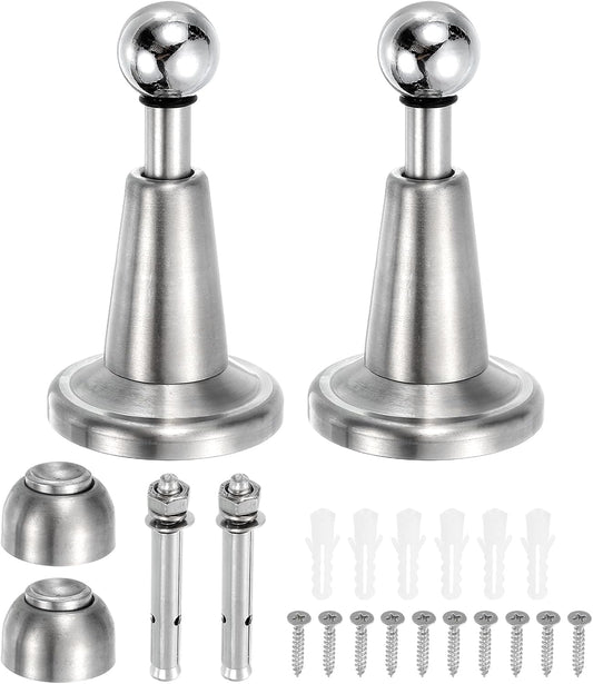 uxcell 2Pcs Magnetic Door Stopper, 304 Stainless Steel Magnetic Door Stop Catch, Soft-Catch Brushed Nickel Hold Door Open Wall Mount for Bottom of Door, Silver