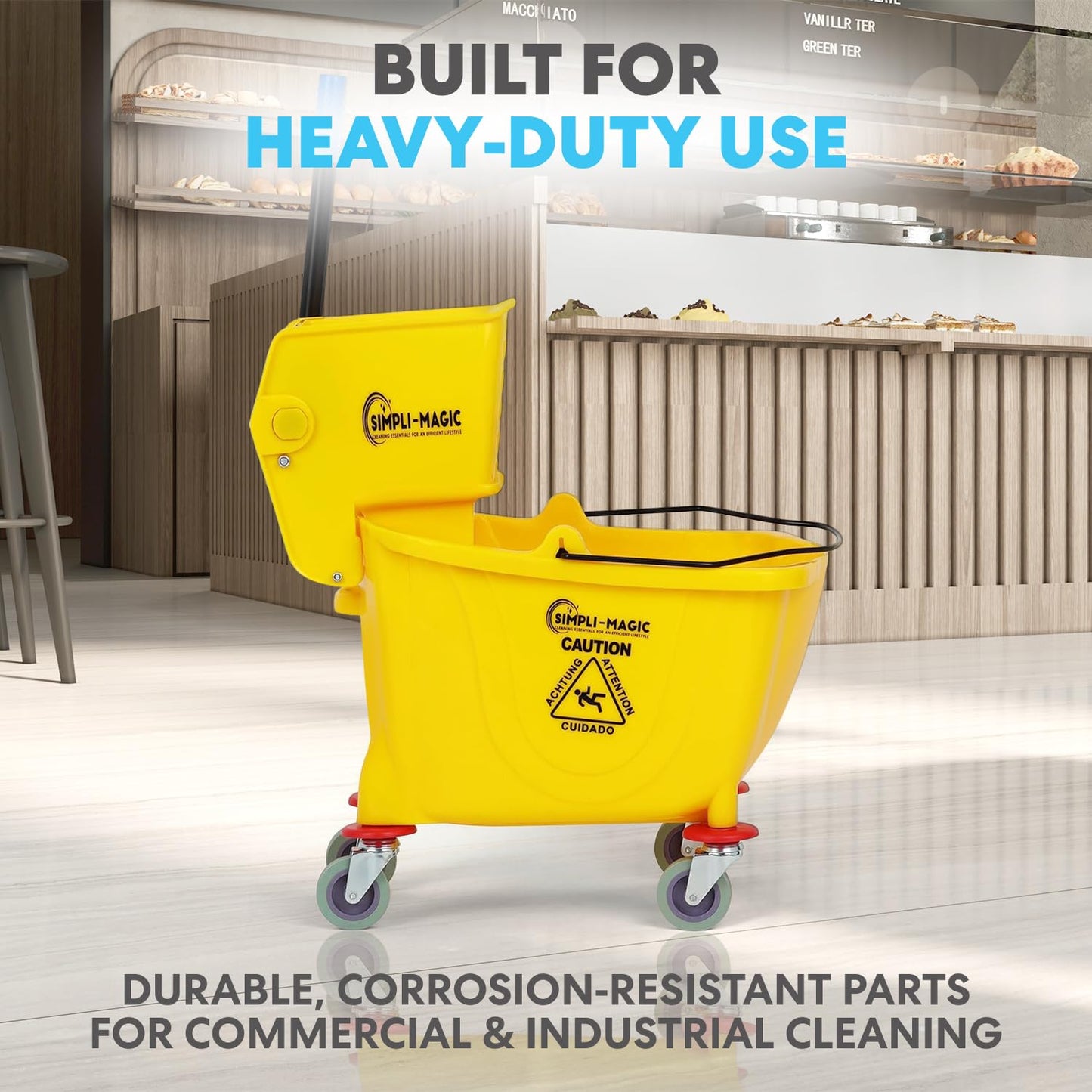 Simpli-Magic Side Press Wringer Combo Commercial Mop Bucket on Wheels, 35 Quart,Yellow, Including