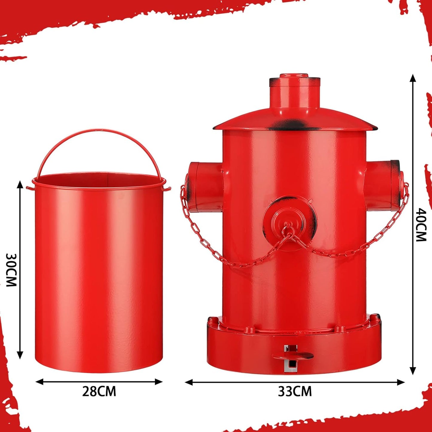 Hoolerry Fire Hydrant Trash Can Retro Creative Garbage Can with Inner Bucket Large Capacity Wrought Iron Pedal Trash Can Indoor Outdoor Waste Bins for Park Garden Kitchen Garbage (Red, Small)