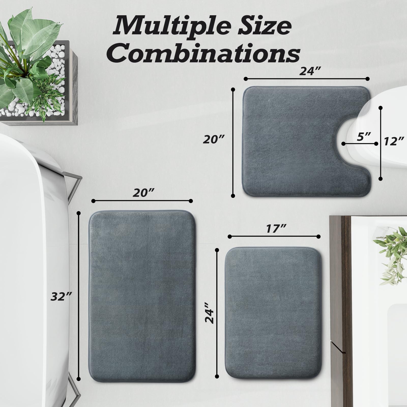 HUXMEYSON Bathroom Rugs Sets 3 Piece, Non-Slip & Quick Dry Bath Mat Set, Ultra Soft Velvet Bath