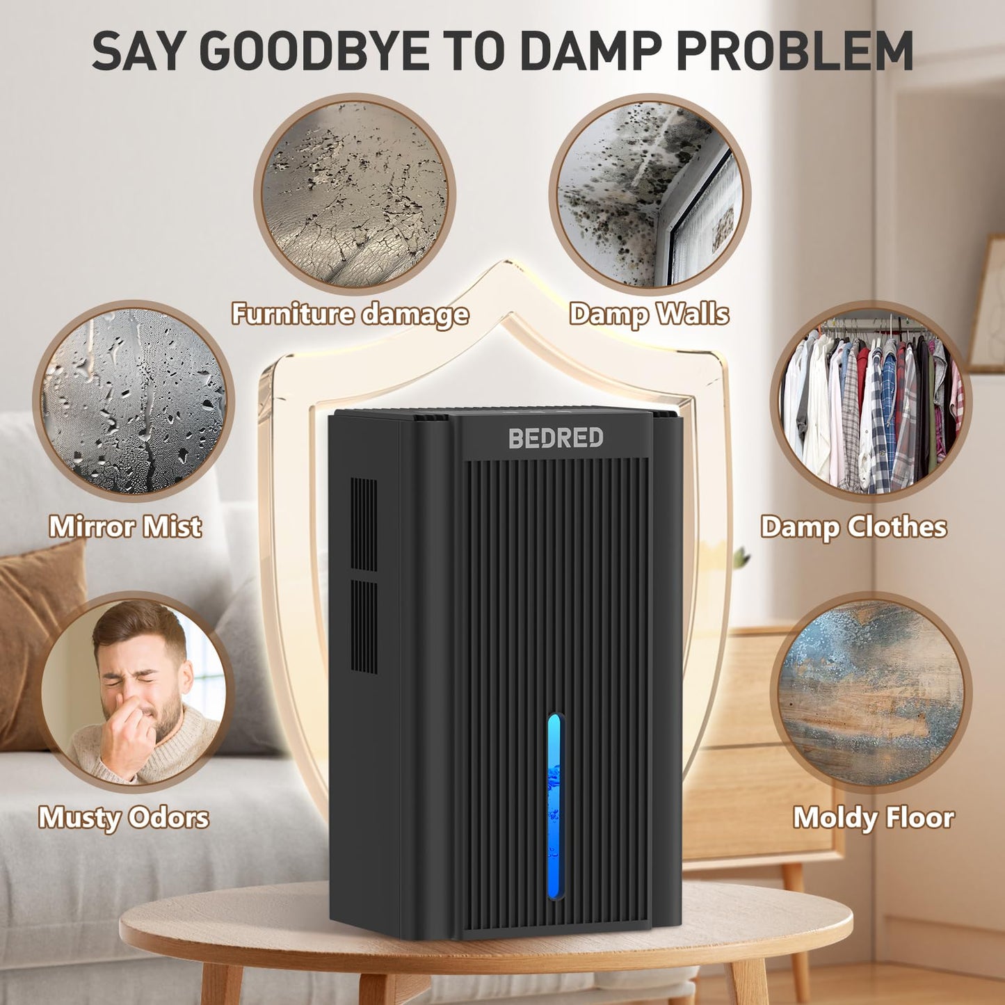 BEDRED Dehumidifier, 95OZ Dehumidifier for Home 1000 sq ft - Quiet with Auto Shut Off & Relaxing 7