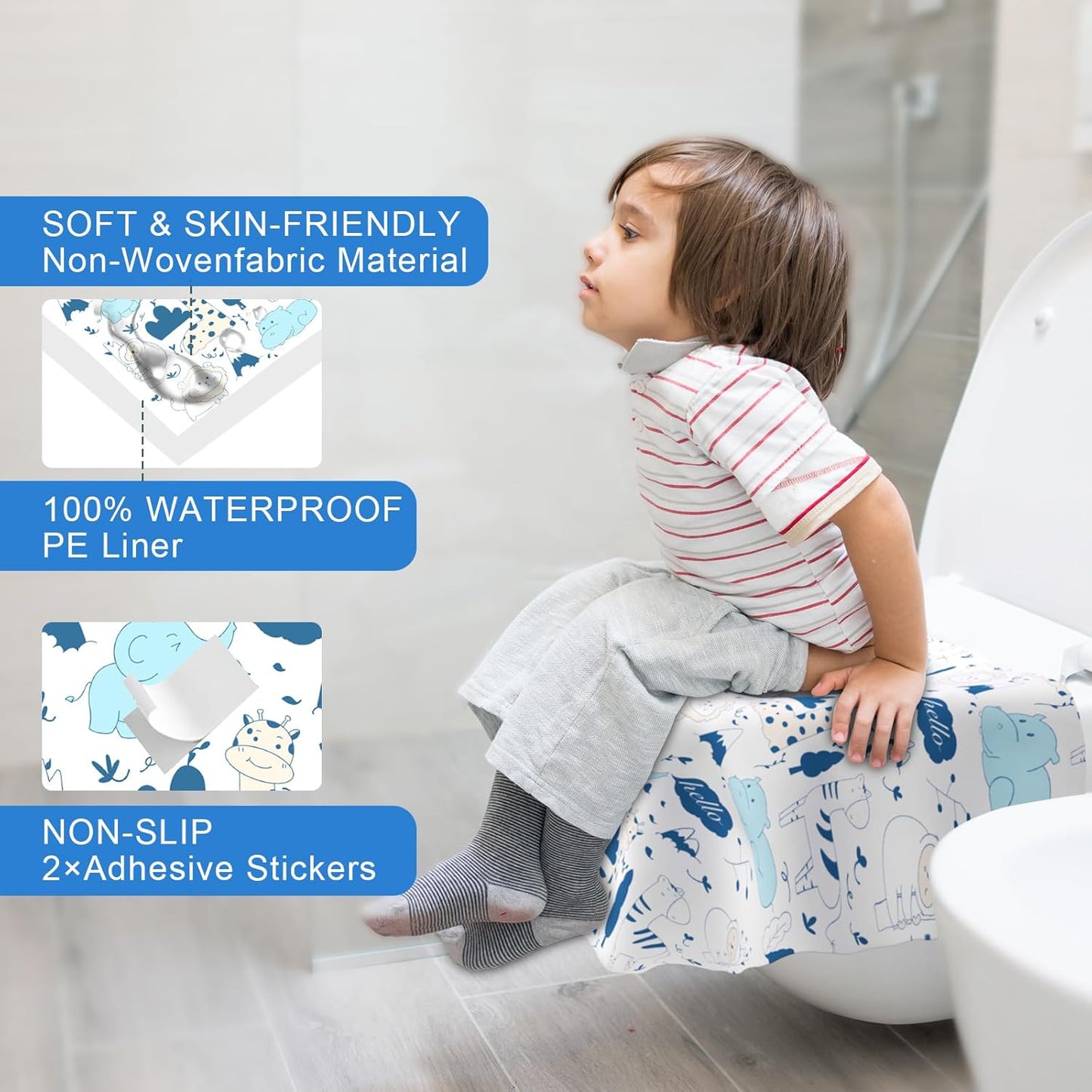 20 PCS Disposable Toilet Seat Covers, Extra Large Portable Potty Seat Covers for Toilet, Bathroom, Toddler & Kid Potty Training Seat Cover, Travel Essentials for Airplane, Trip-Animal