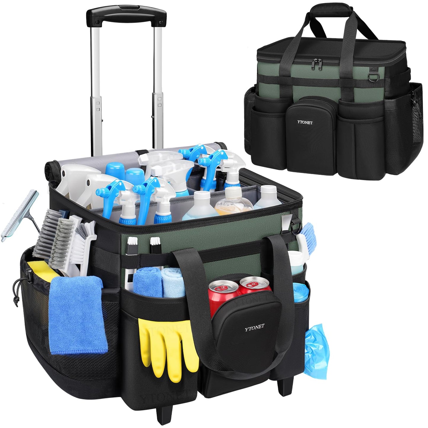 Ytonet Cleaning Caddy with Wheels, Extra Large Rolling Cleaning Caddy Bag