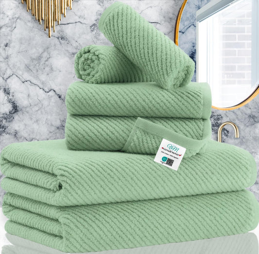 VOOVA & MOVAS Green Towels for Bathroom - 100% Cotton | Quick Dry | Lightweight | Thick | Soft, 6 Piece Towel Set, 2 Large Bath 30"x56", 2 Hand 18"x28", 2 Wash Cloths 13"x13", Towel Gift Set, Sage