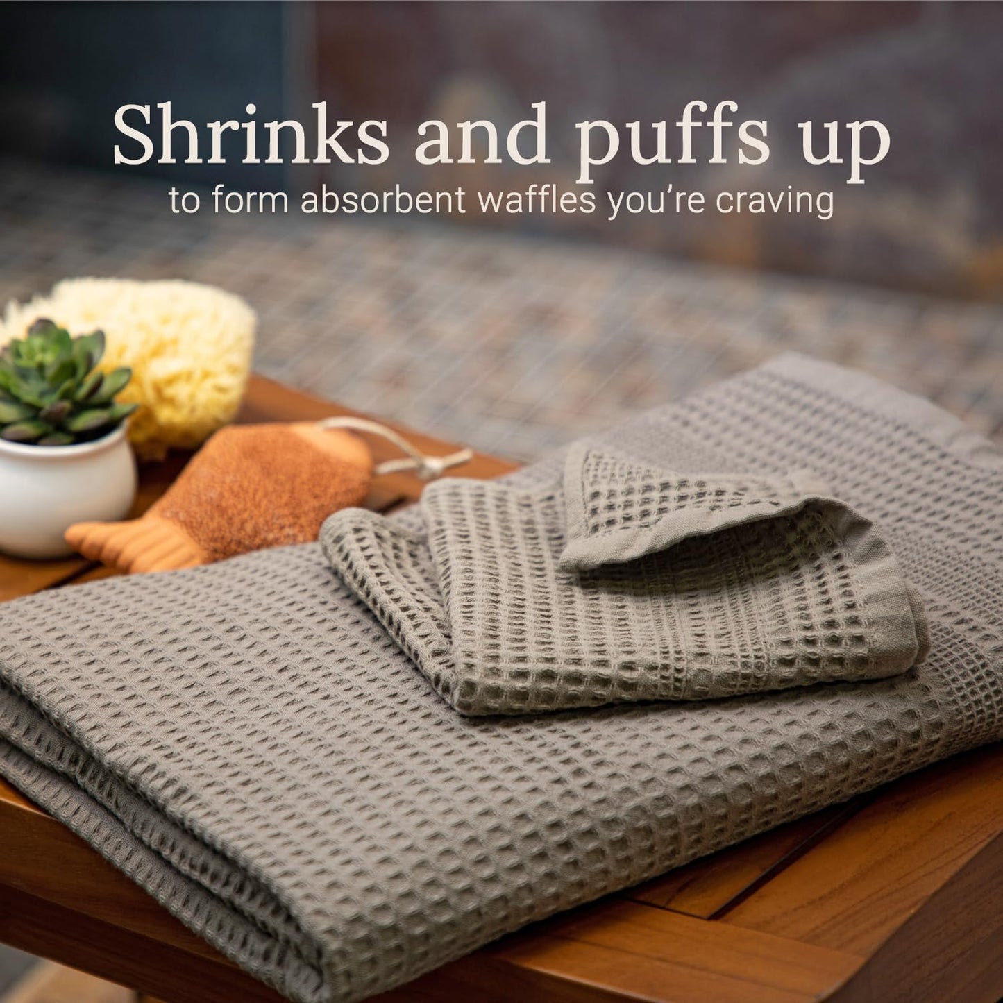 GILDEN TREE Waffle Towels Wash Cloths for Showering, Exfoliating Washcloth Face Towels, Quick Dry Towel Cotton Washcloths Set of 4, Classic Style (Stone)