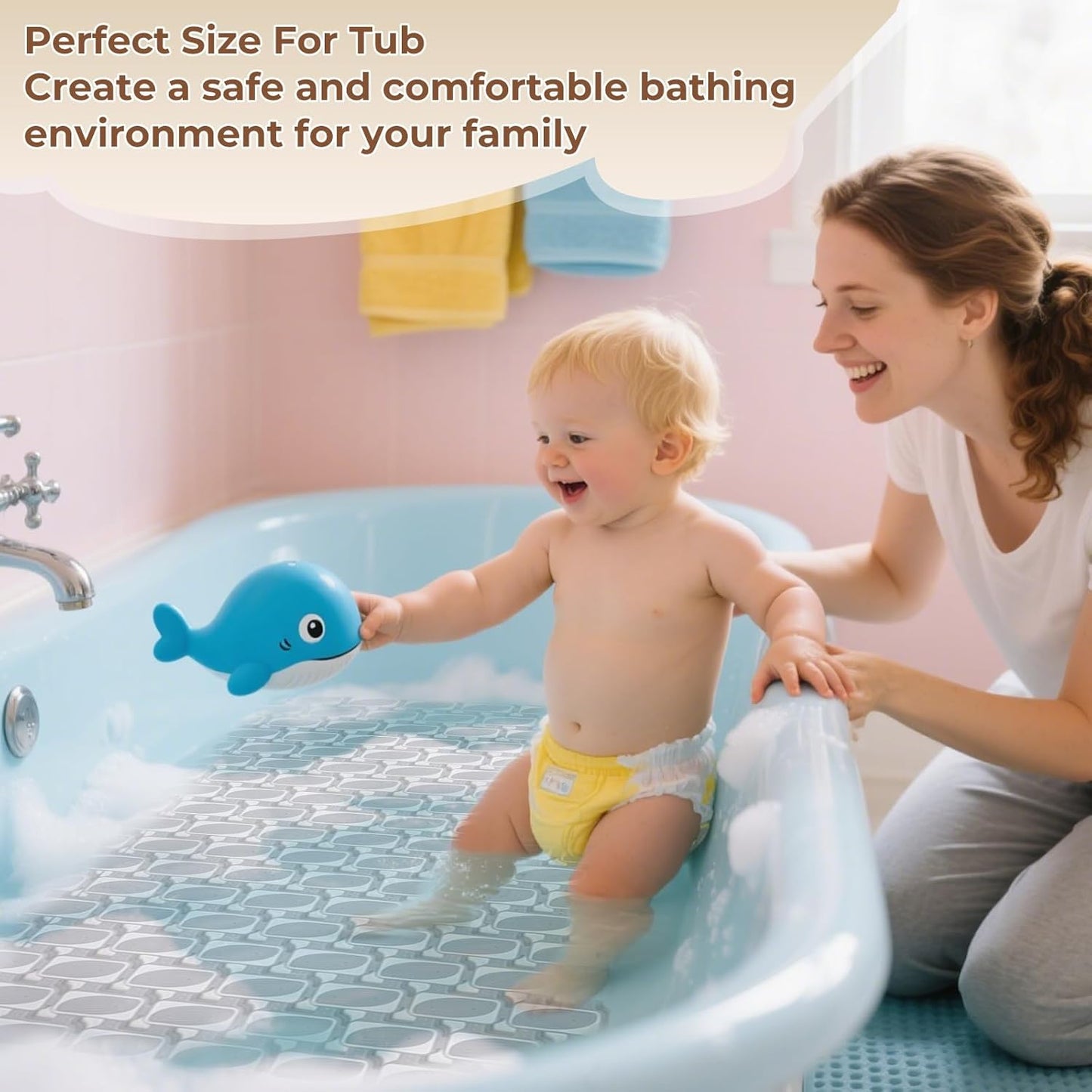 Bathtub Mats Non Slip for Bathroom with Suction Cups and Drain Holes 27.6 * 15.7 Inch Shower Mat for Inside Shower, Quick Dry Bath Mat for Baby Kids Seniors, Easy to Cut Easy Dry