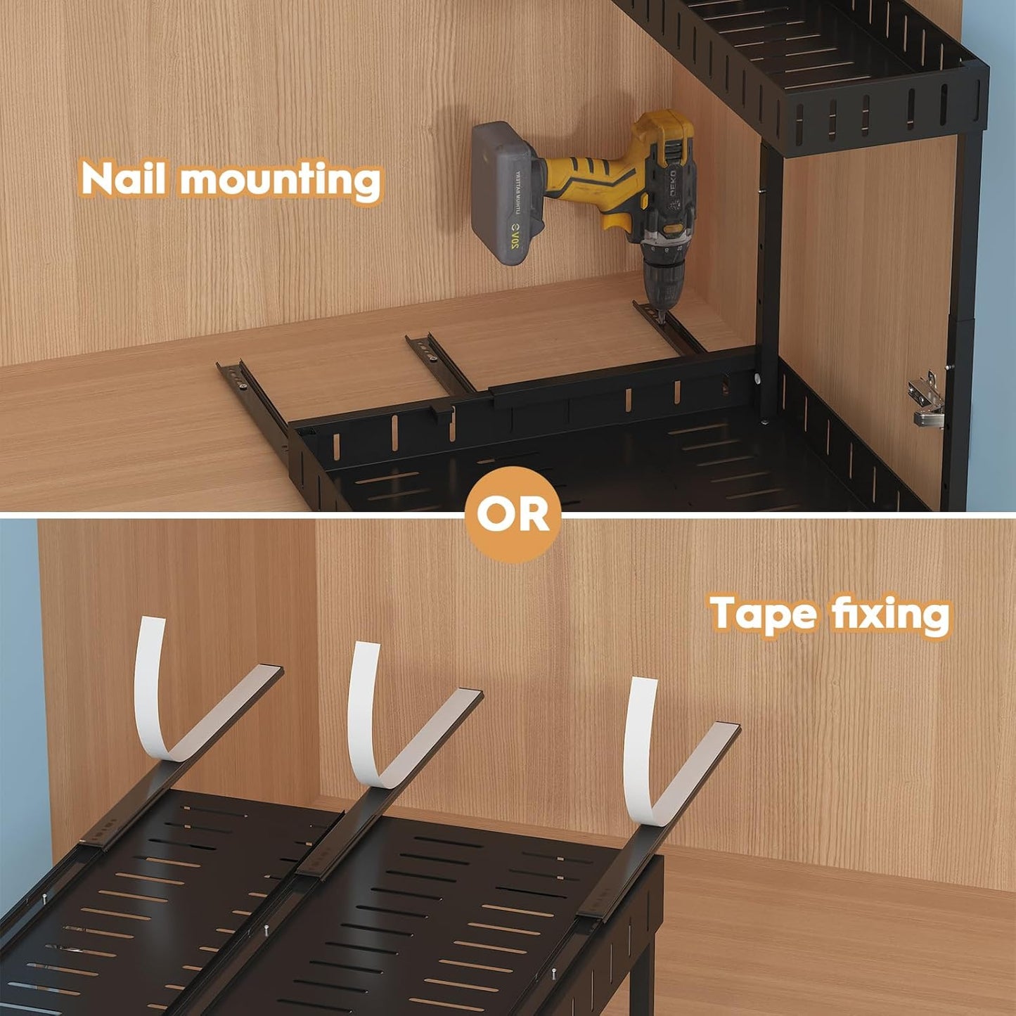 REALINN Under Sink Organizer, 2 Tier Expandable Under Cabinet Organizer, Heights Adjustable Pull Out Storage for Kitchen Bathroom Laundry, Black, 2 Pack