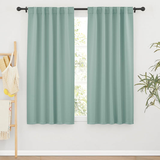 RYB HOME Aqua Blackout Curtains for Bedroom 63 inches Long - Thermal Insulated Curtains and Drapes Privacy Shades for Living Room Farmhouse Closet, W42 x L63 inch, 2 Panels