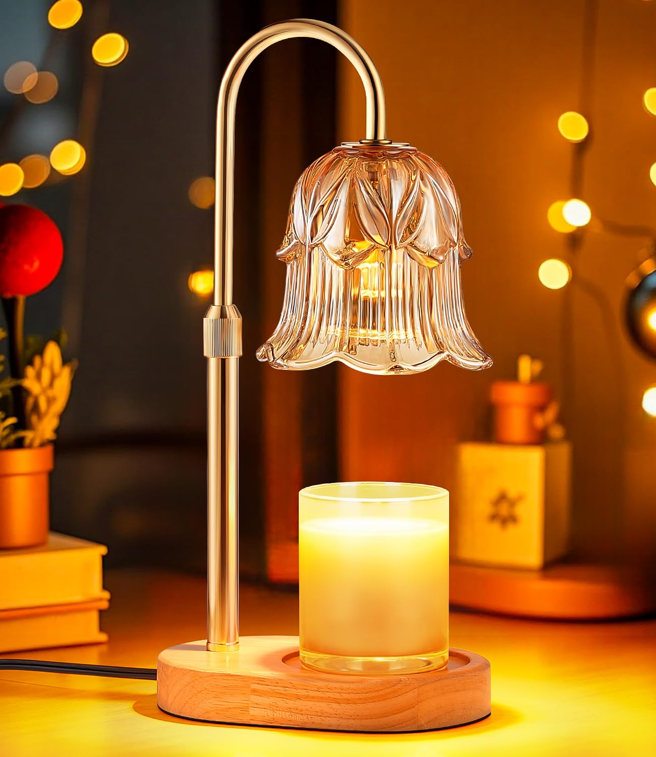 Candle Warmer Lamp Adjustable Timer - Electric Flower Glass Candles Light