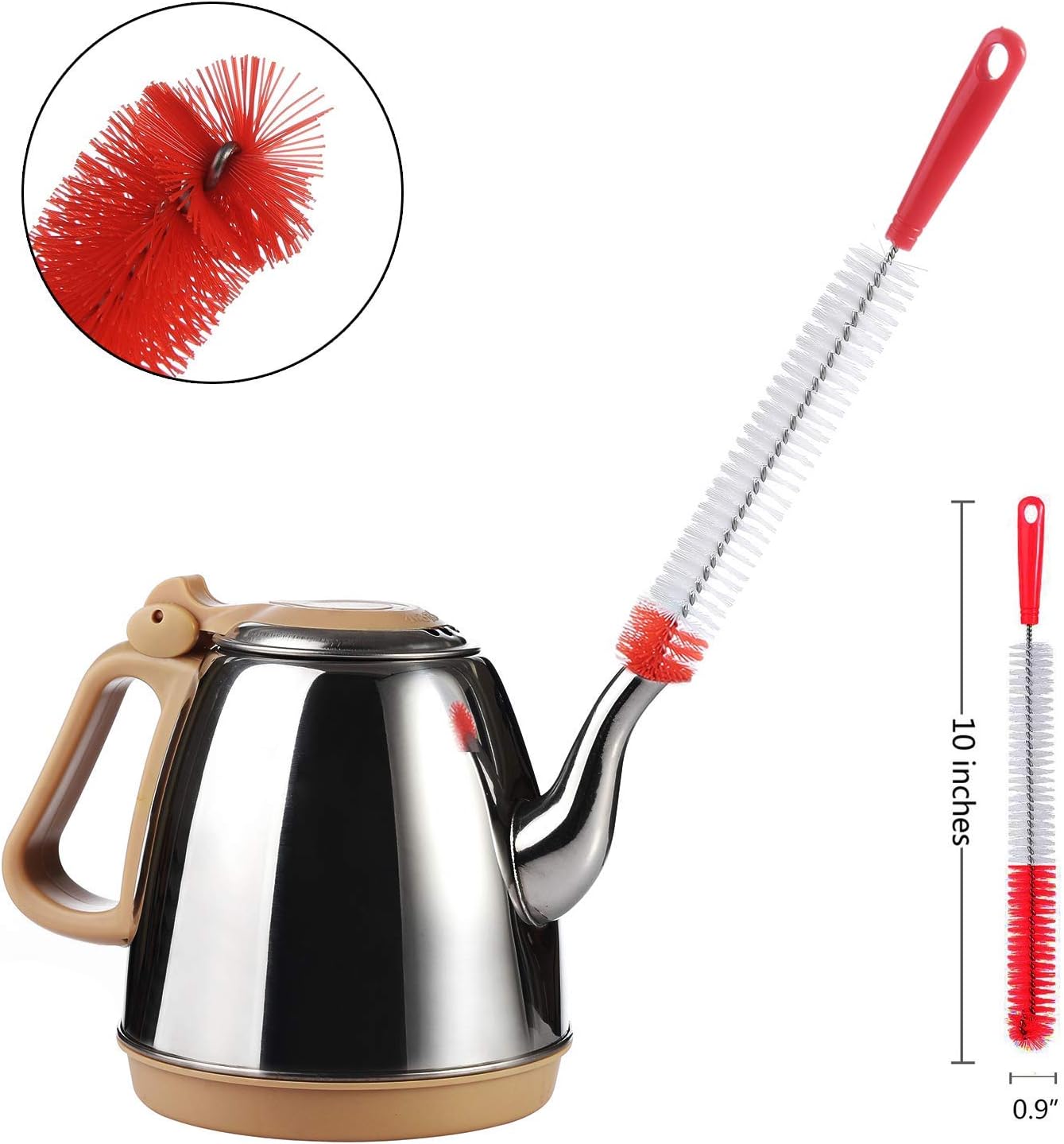 ALINK 5-Pack Red Bottle Brush Cleaner Set - Long Large Cleaing Brush for Narrow Neck Wine/Beer Bottles/ Flask/ Thermos/ Hummingbird Feeder/ Sport Well, Spout/Lid Brush, Straw Brush