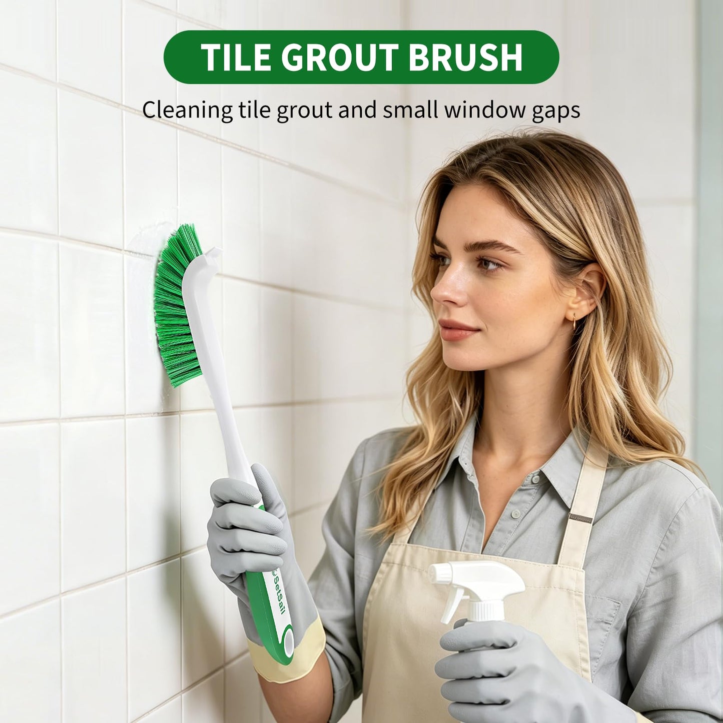 Scrub Brush Set of 4 Pack, Heavy Duty Shower Cleaning Brush Set, Green
