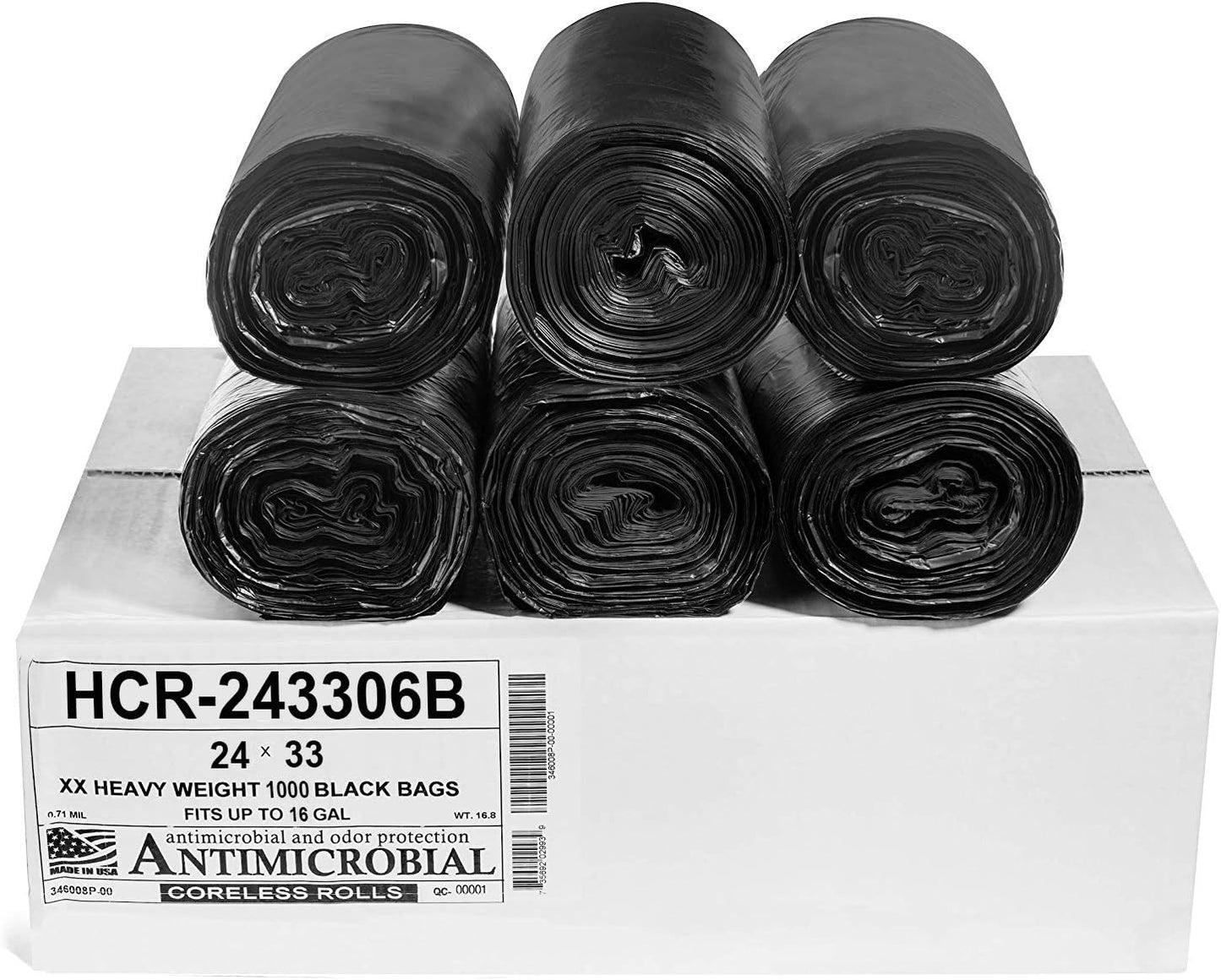 Aluf Plastics High Density Trash Bags, 16 Gallon, 1000 Count, 6 Micron (eq), 24" x 33", Black, for Bathroom, Office, Industrial, Commercial, Janitorial, Municipal, Recycling