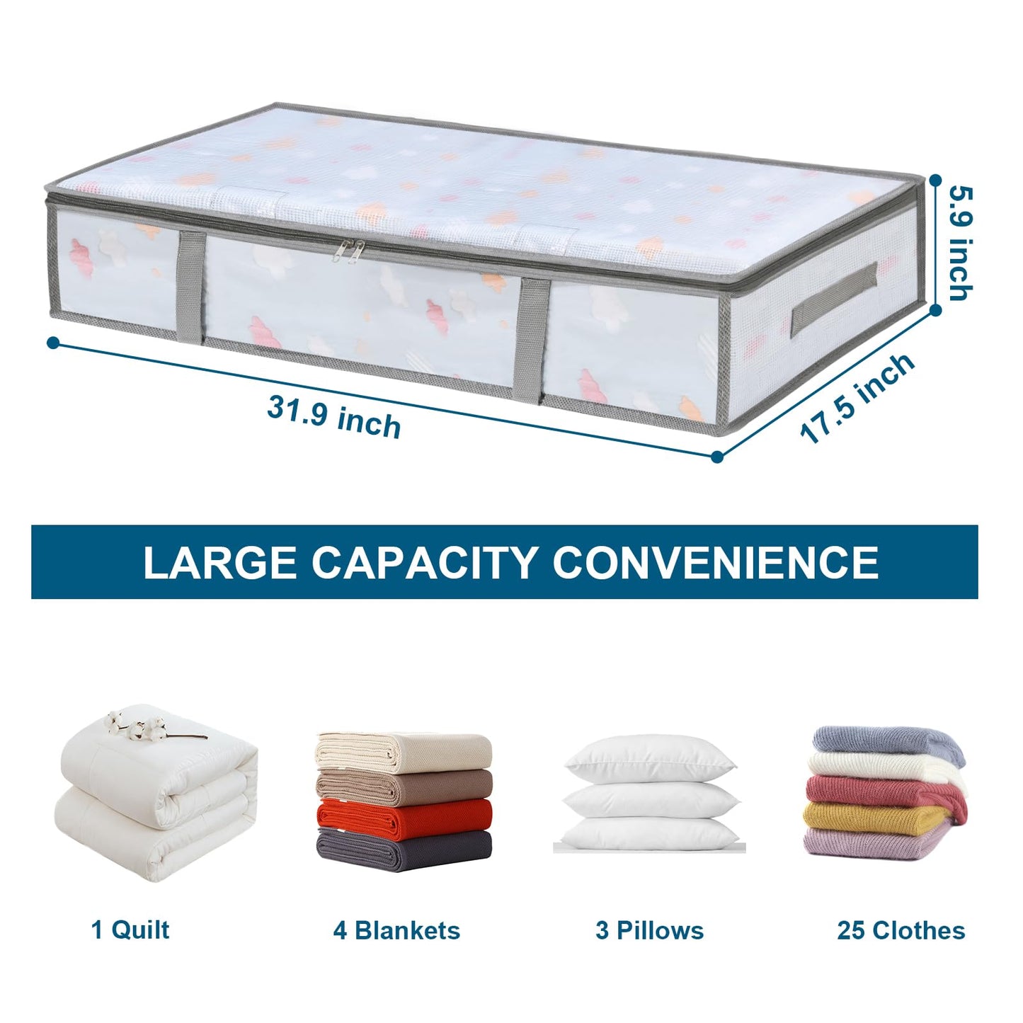 2 Pack Under Bed Storage Containers Bins, Humid-Proof Plastic Underbed Storage Bins, Clothes