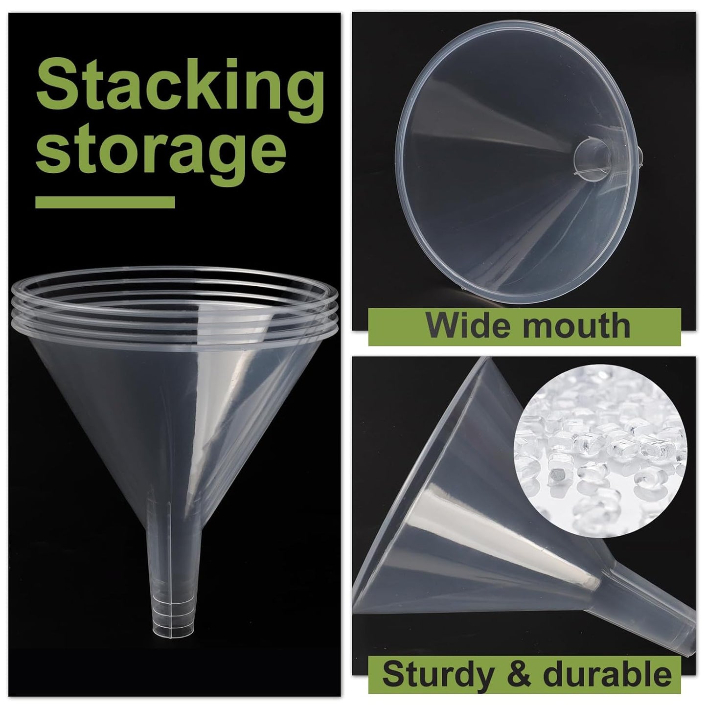 6 Pack Plastic Funnels, 4.6 Inch Multi-Purpose Clear Plastic Funnels with Long Reaching Spout for Science Lab Bottle Filling Liquid,Water Bottle,Easy and Smooth Transfer