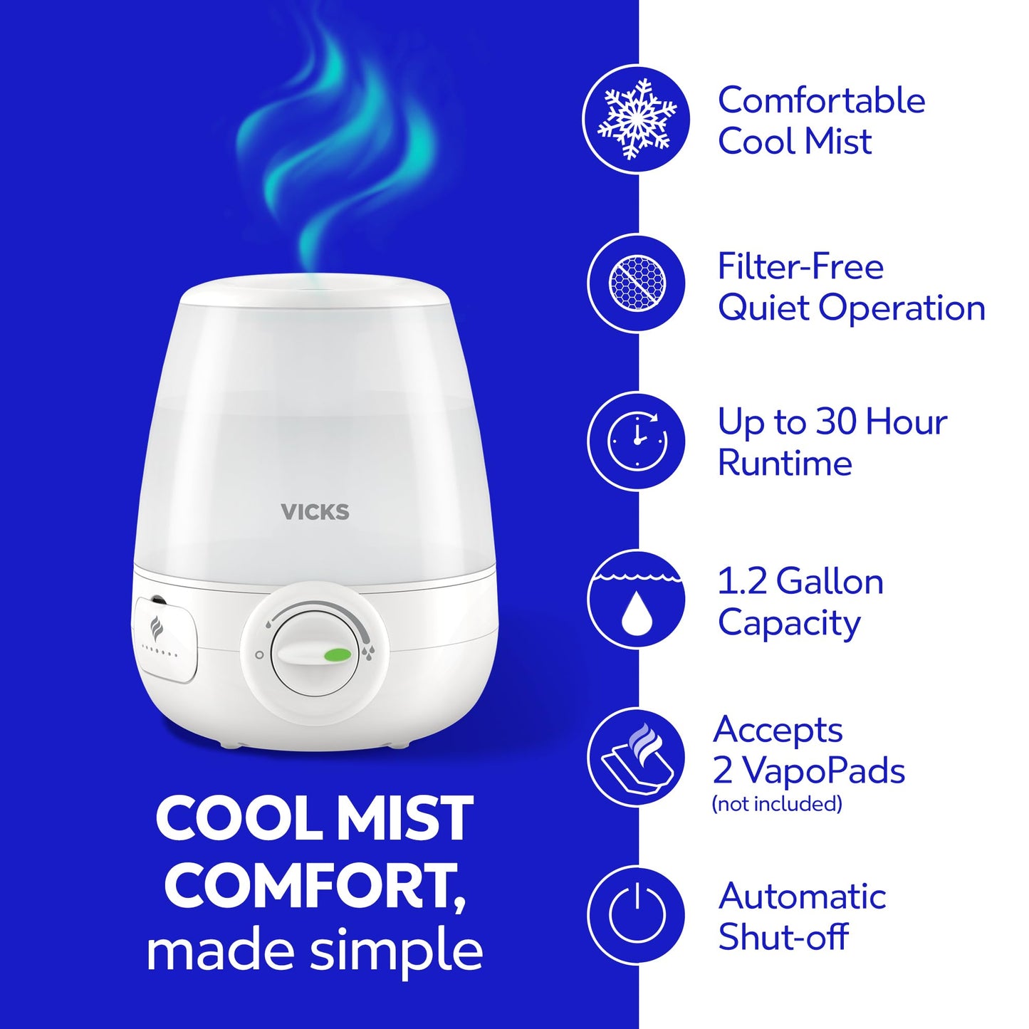 Vicks Filter-Free Ultrasonic Humidifier, Recommended by Pediatricians