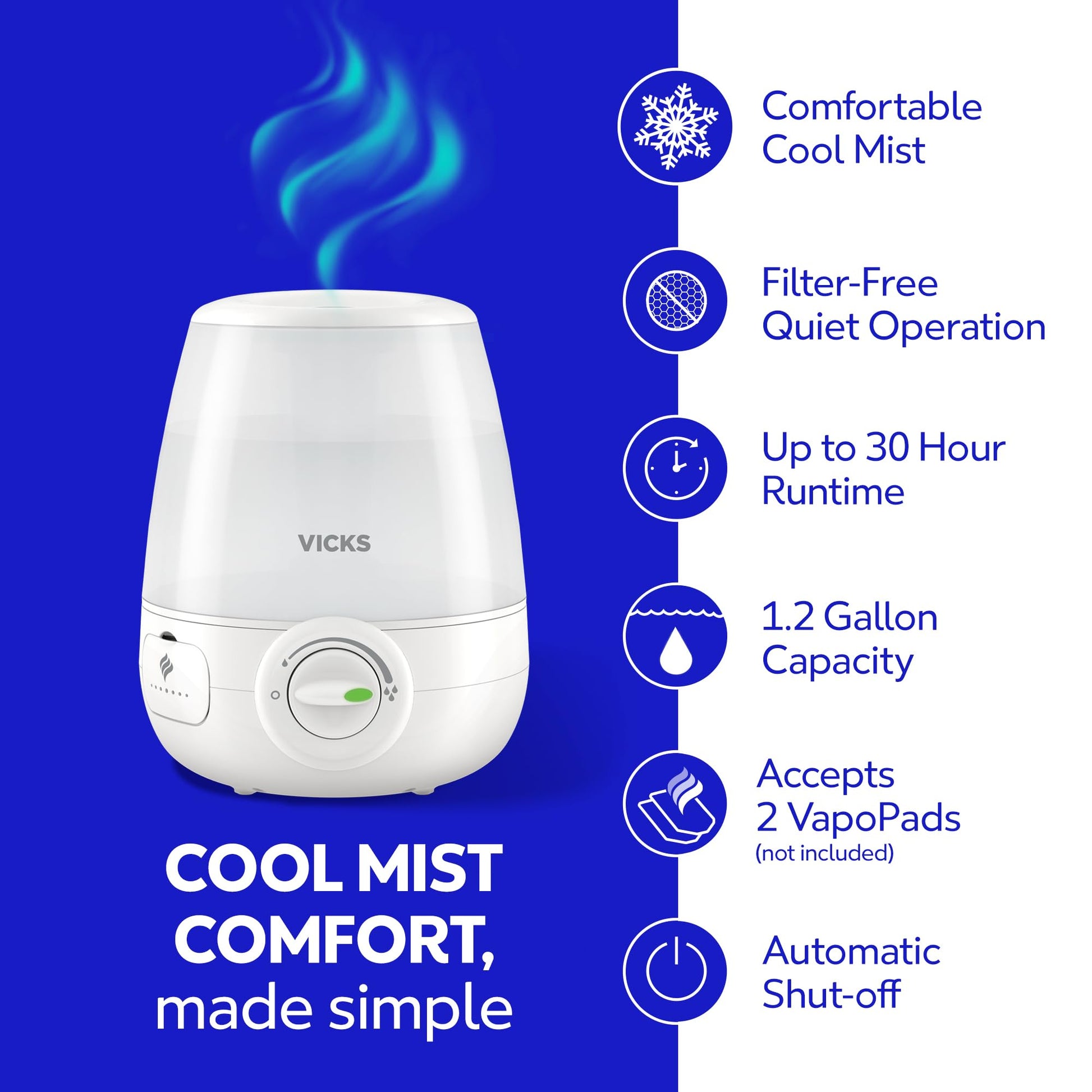 Vicks Filter-Free Ultrasonic Humidifier, Recommended by Pediatricians