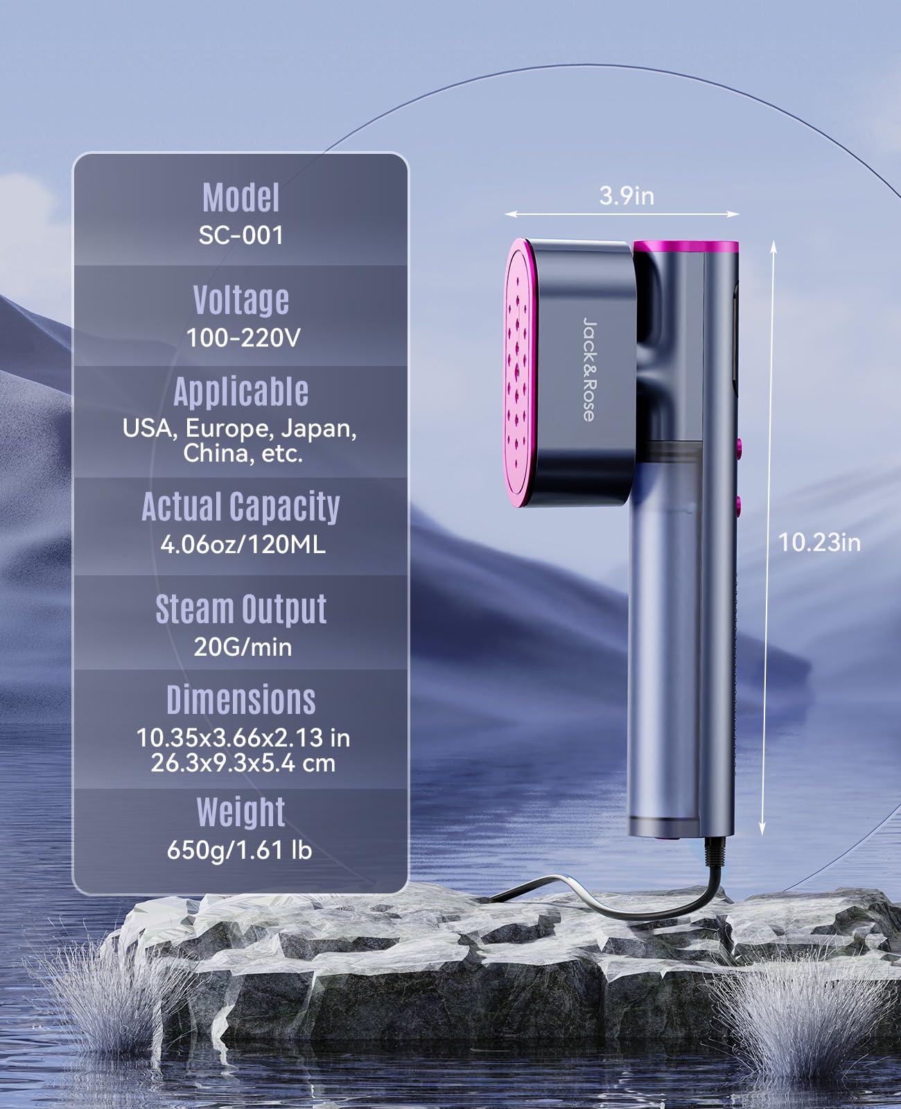 Jack ＆ Rose Travel Steamer for Clothes,100-220V Portable Iron,15s Heat Up,Steamer ＆ Iron 2 In 1