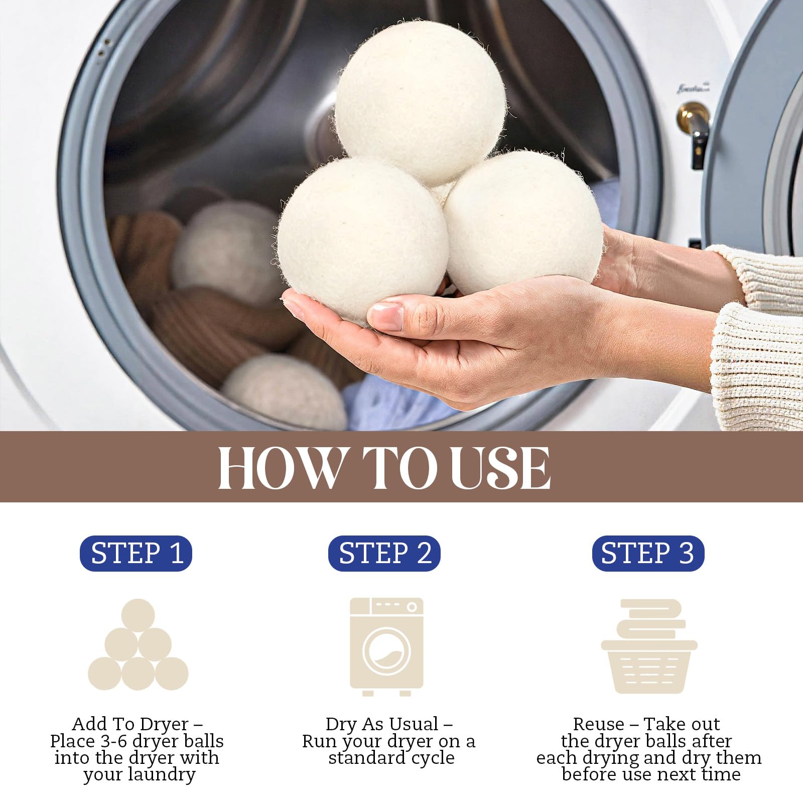 Wool Dryer Balls, New Zealand Dryer Balls Laundry Reusable Reduce Static Cling, Dryer Ball to
