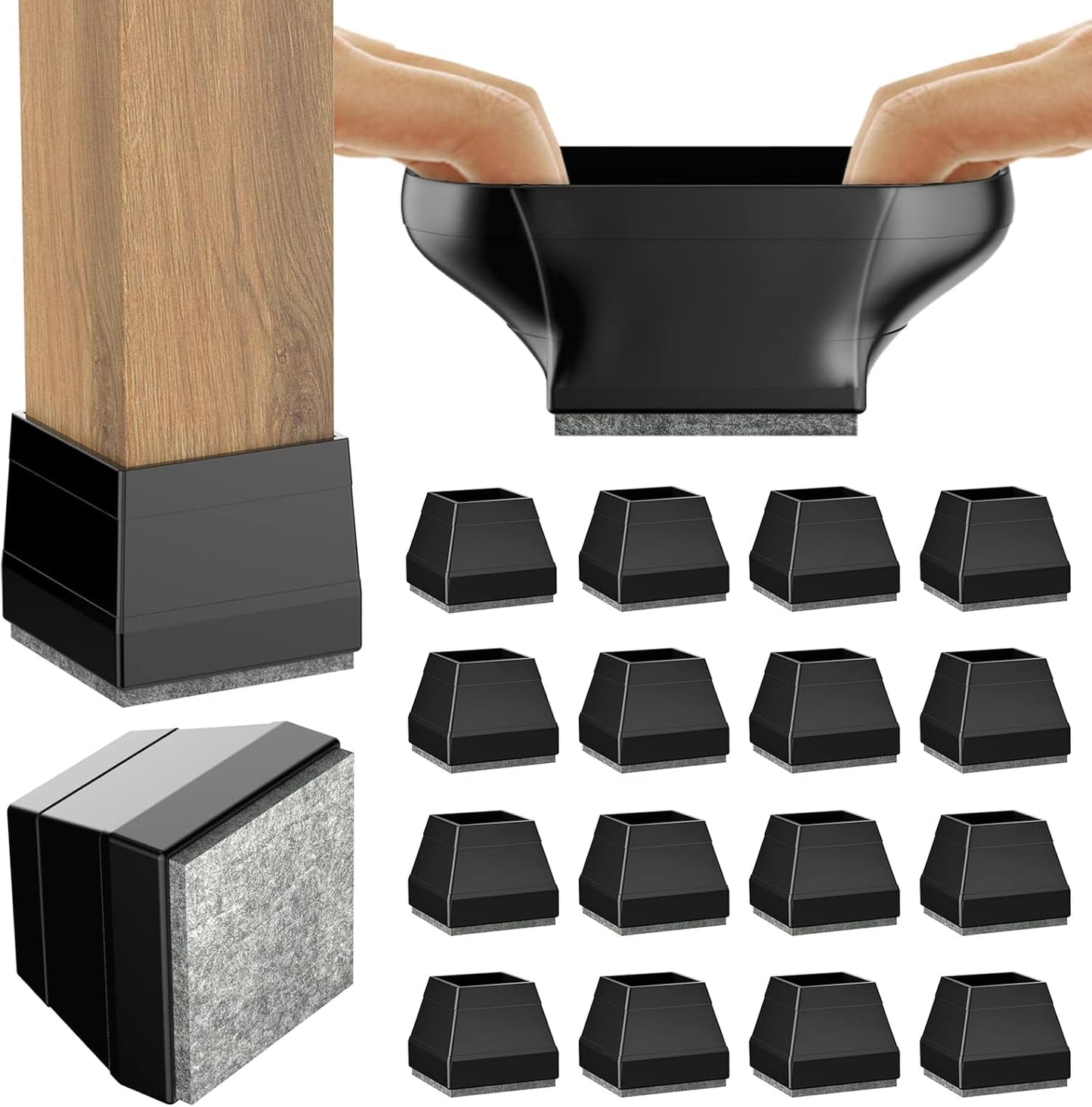 CHWM Square Chair Leg Protectors for Hardwood, 16Pcs Silicone Chair Legs Caps to Prevent Floor from Scratches and Reduce Noise, Easy to Move,(1.5 Inch Black).