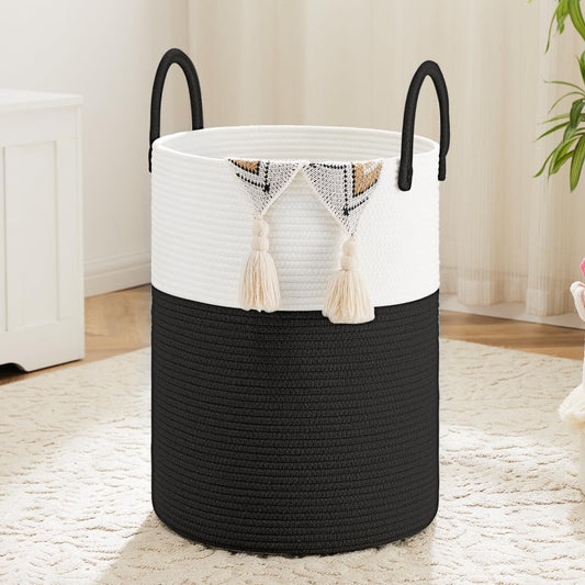 Laundry Basket,Woven Cotton Rope Laundry Hamper,60L for Decorative Storage of Dirty Clothes,Toys and Blankets in Bathroom,Baby Room and Living Room