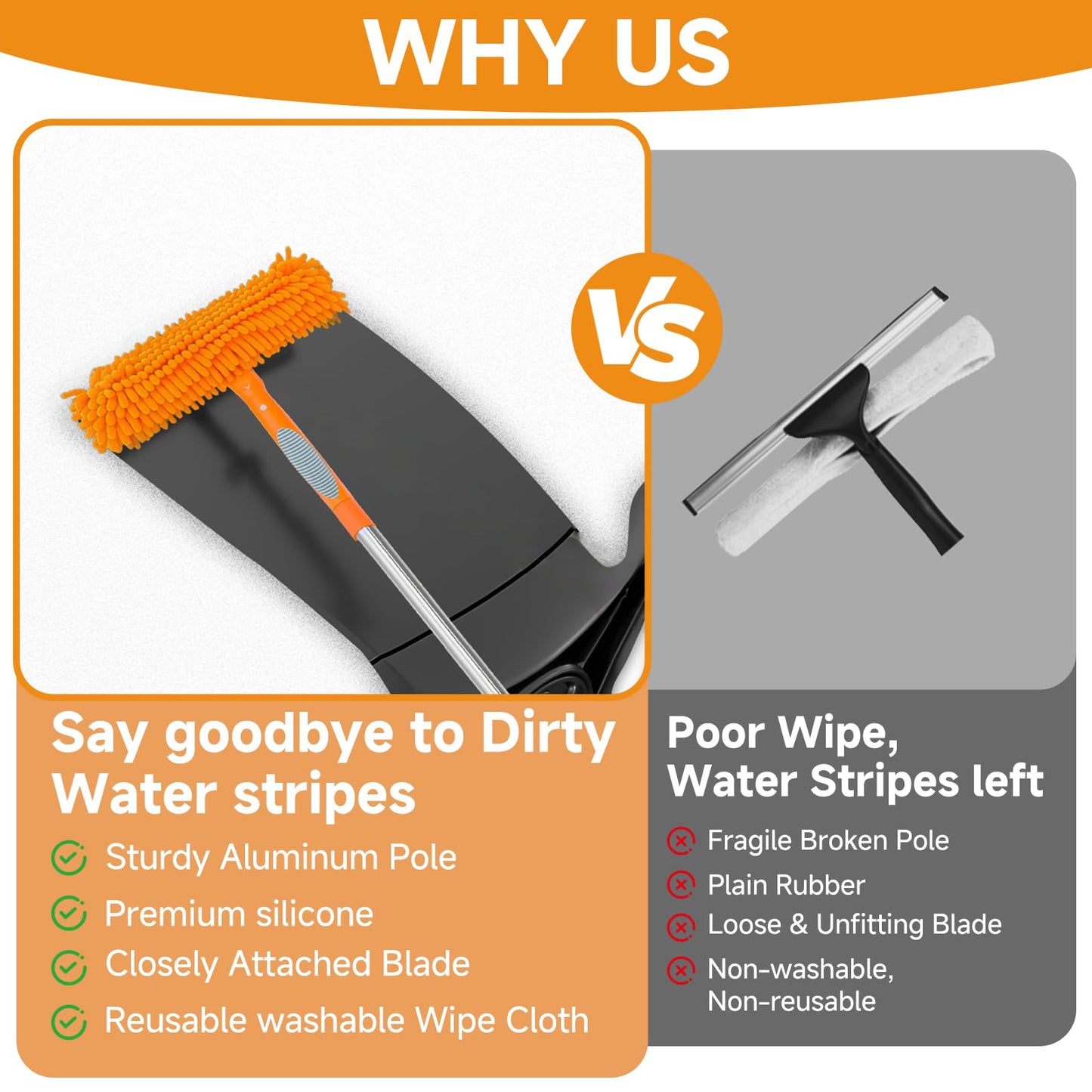 LILISPAI 2 in 1 Window Squeegee Cleaner Kit Extension Pole, 67 in, Orange